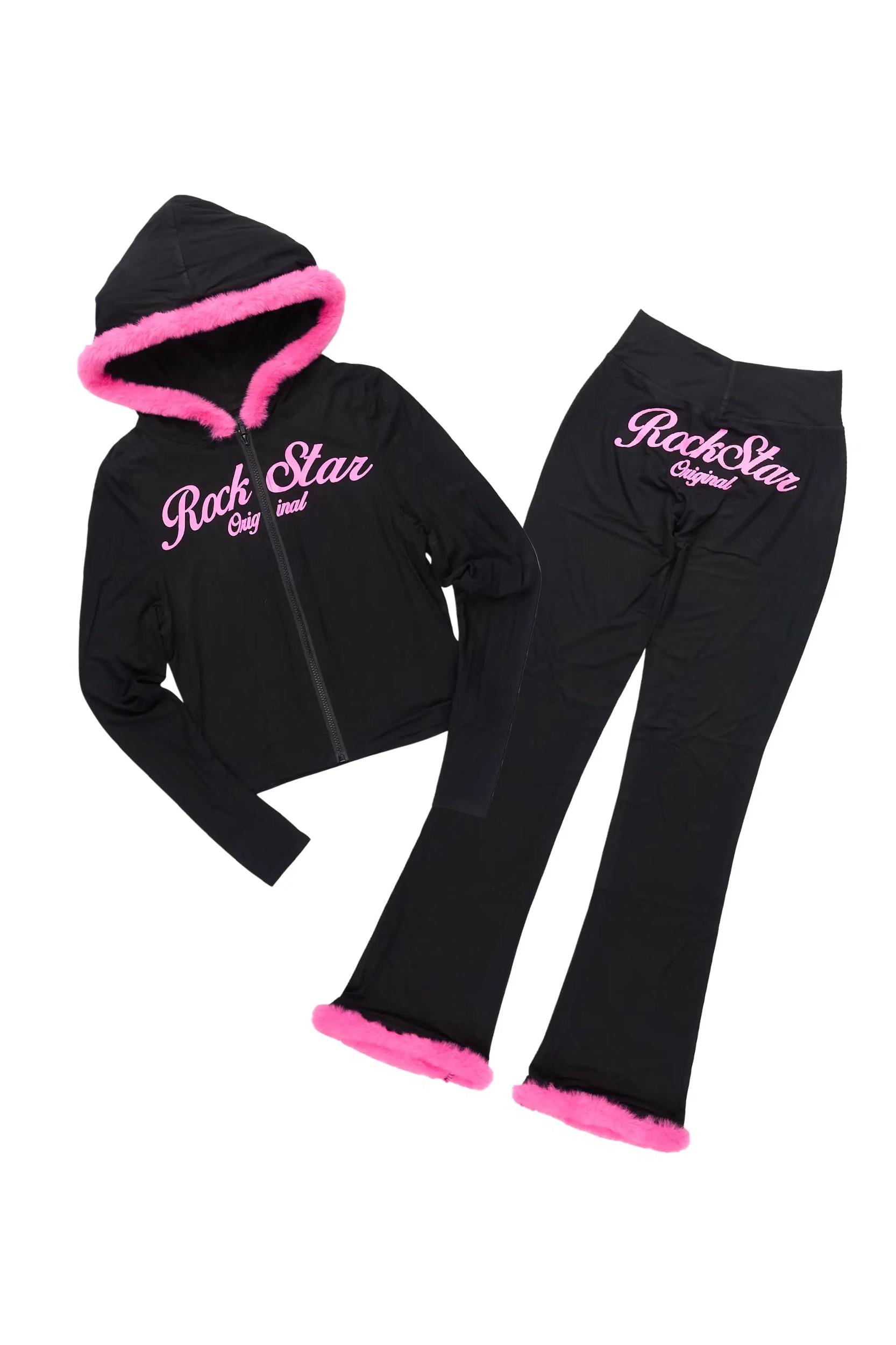 Metrie Black Lounge Track Set With Fur Trim Female Product Image