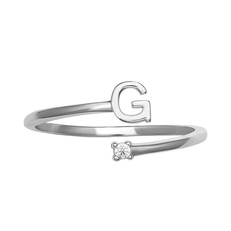 PRIMROSE Sterling Silver Cubic Zirconia Initial Bypass Band Ring, Women's, Size: 8, Sterling Silver G Product Image