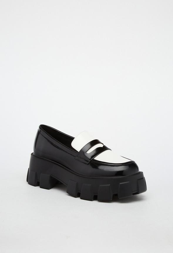 JustFab Margaux Platform Loafer Pump Womens Black/ White Size 8.5 Product Image