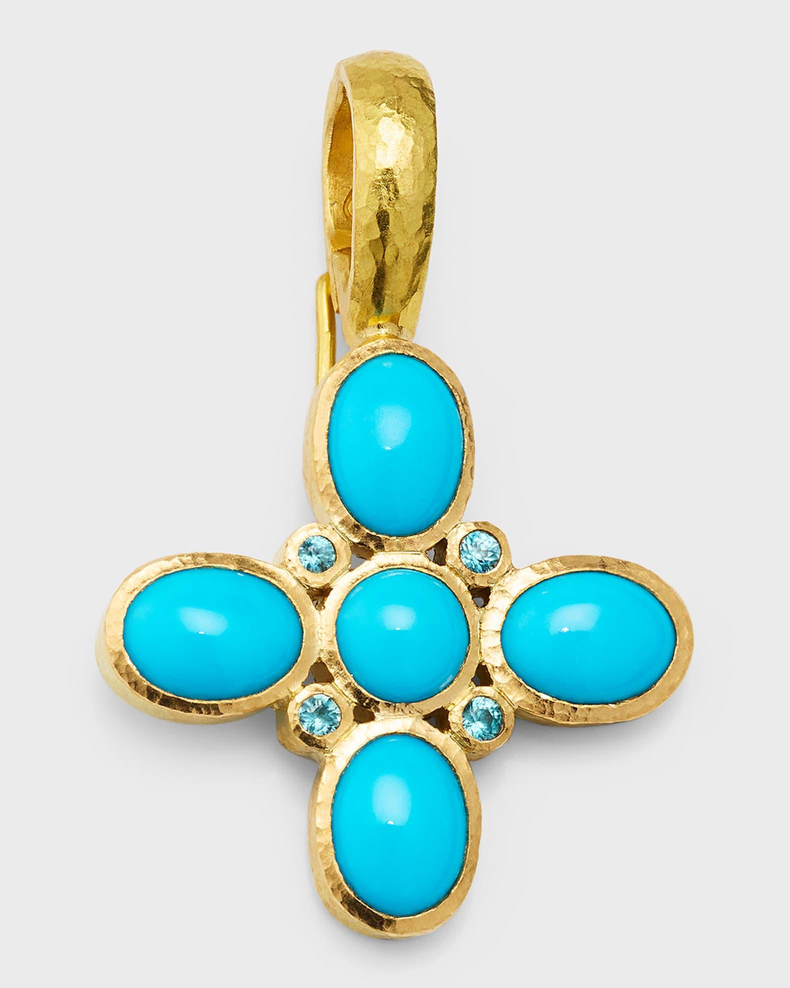 19K Sleeping Beauty Turquoise Clover Pendant with Blue Zircon Product Image