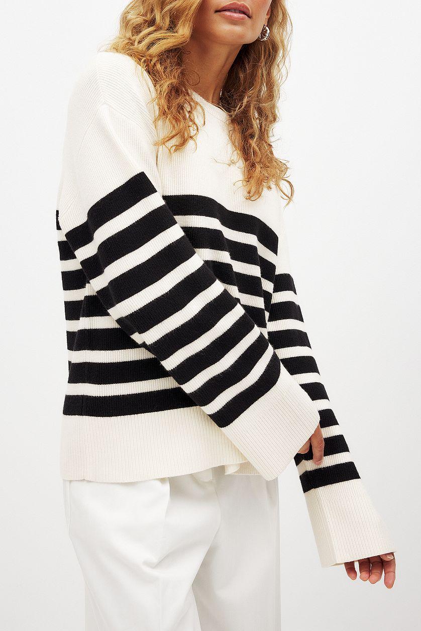 Round Neck Striped Knitted Sweater Product Image