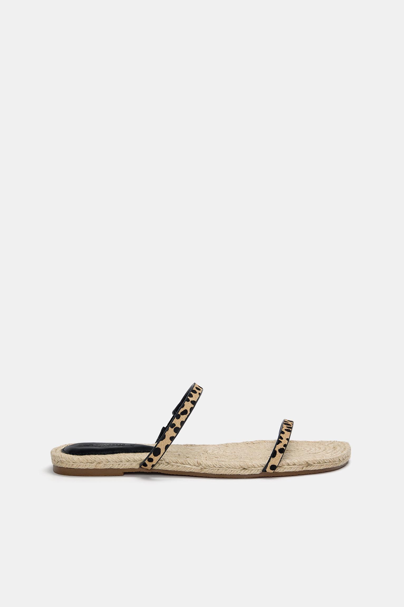 Leather and jute leopard print sandals Product Image