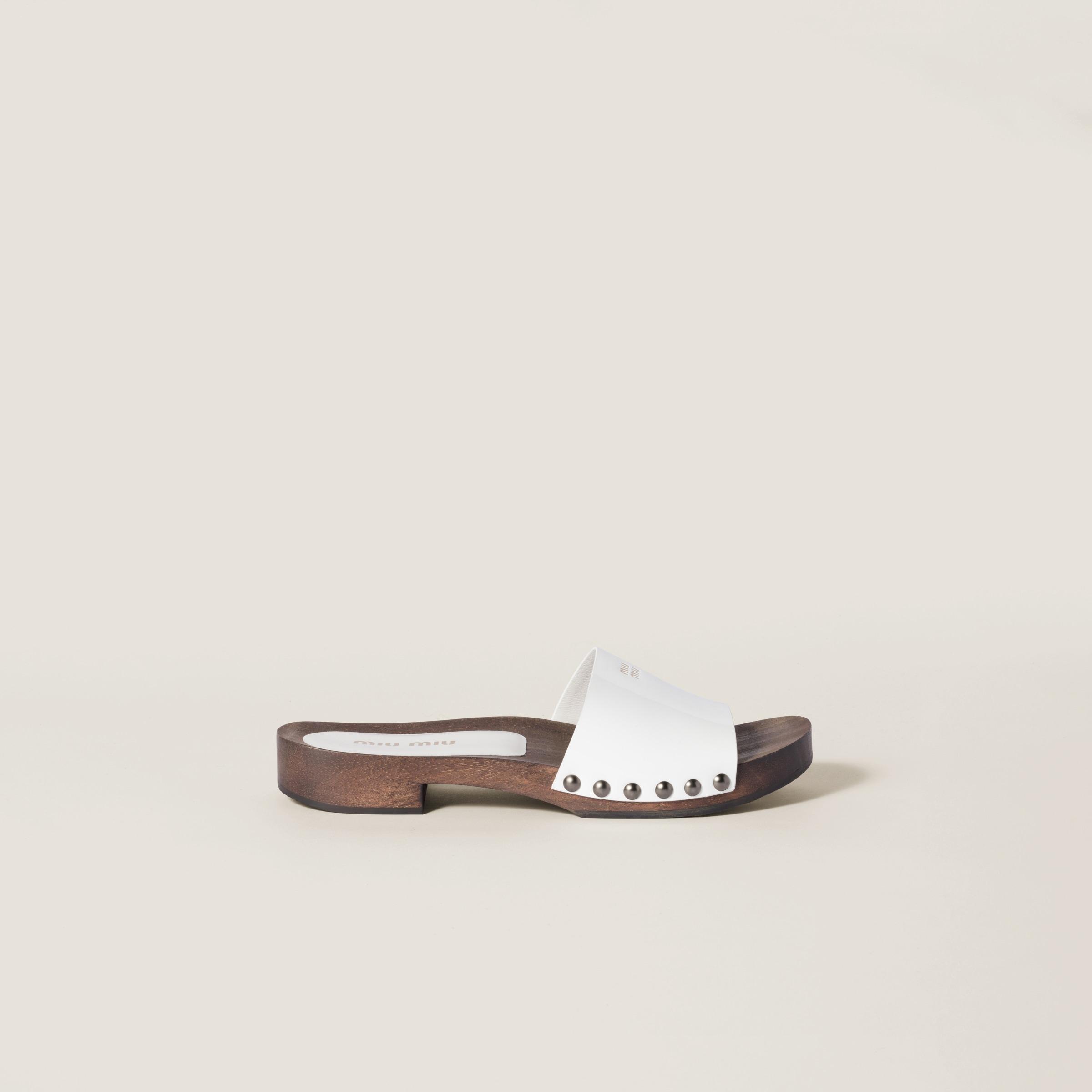 MIU MIU Wood Sole Flat Sandals With Studded Side In White Product Image