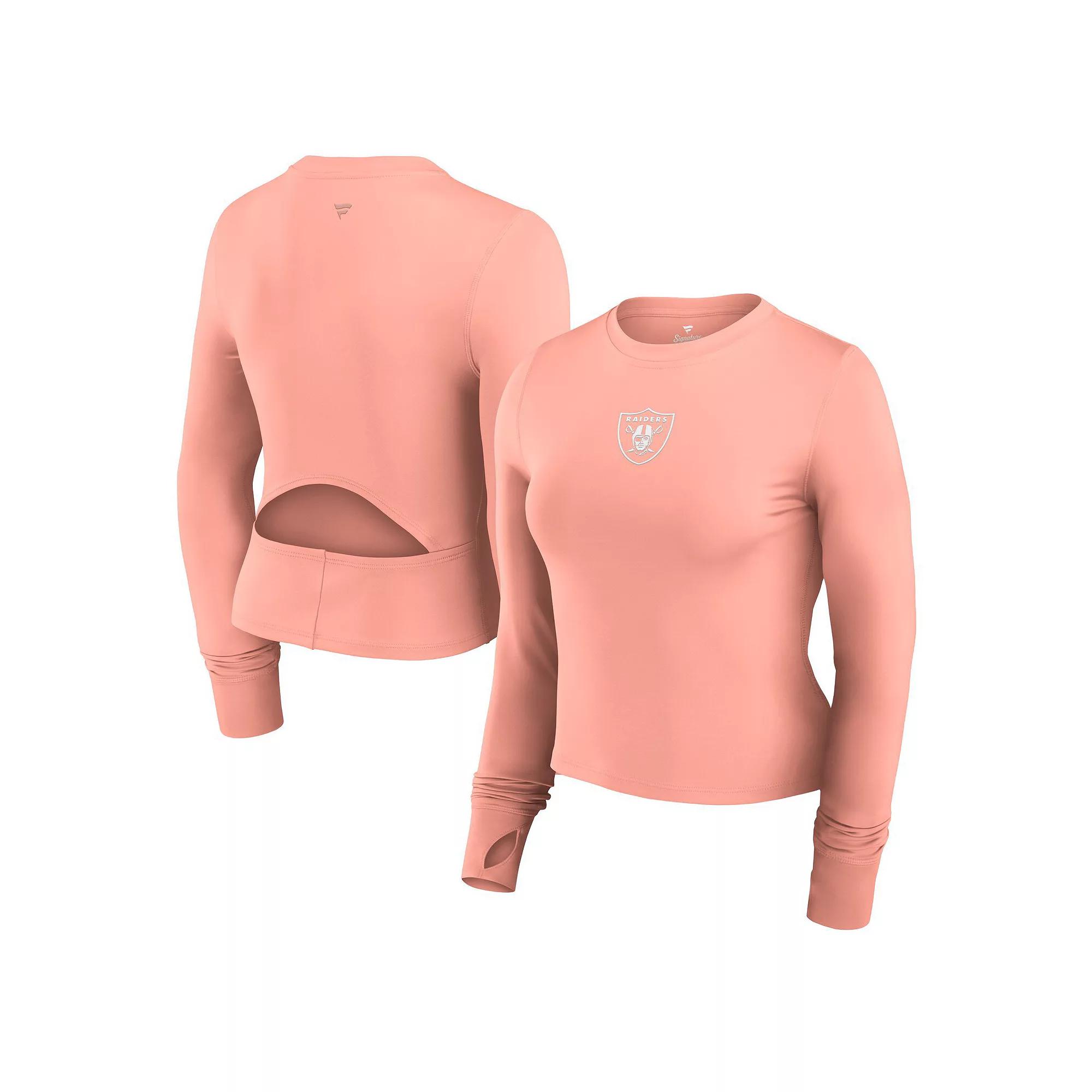 Women's Fanatics Coral Las Vegas Raiders Studio Fitted Long Sleeve Gym Top,  Product Image
