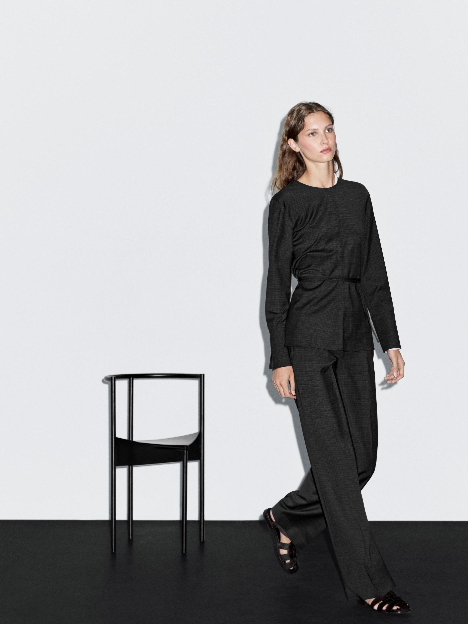 Wool blend blouse with belt Product Image