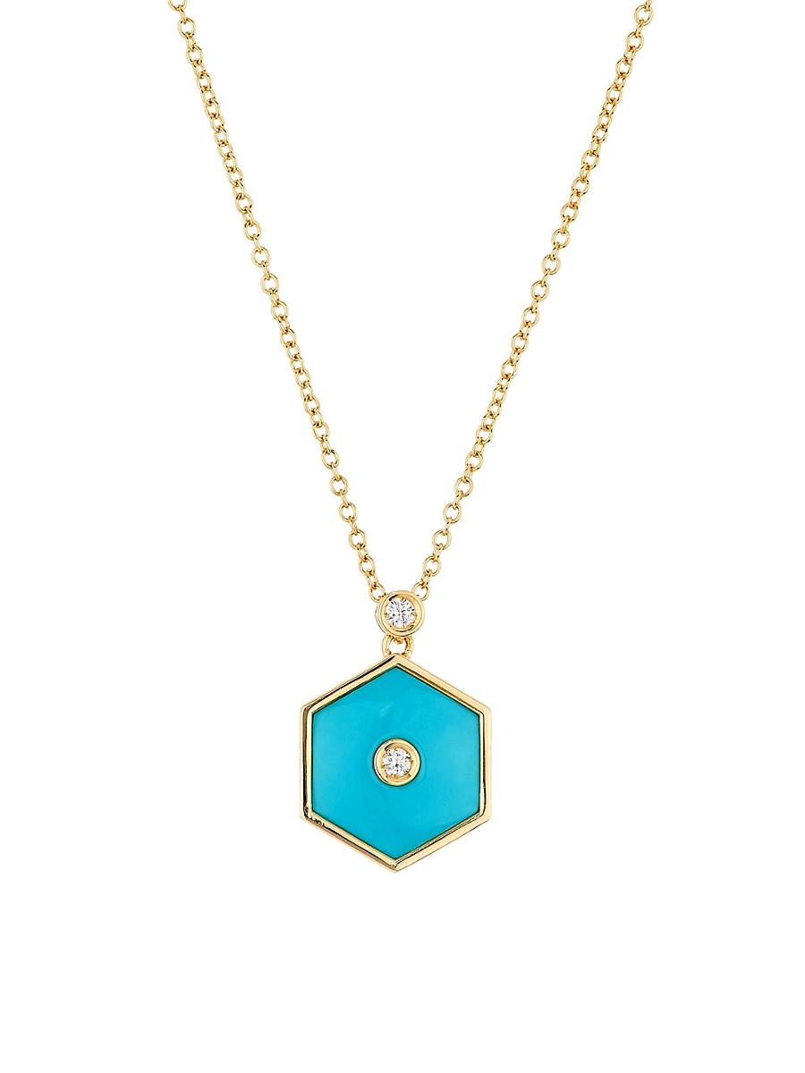 Womens Baia Sommersa 18K Yellow Gold, Turquoise & 0.07 TCW Diamond Hexagonal Pendant Necklace Product Image