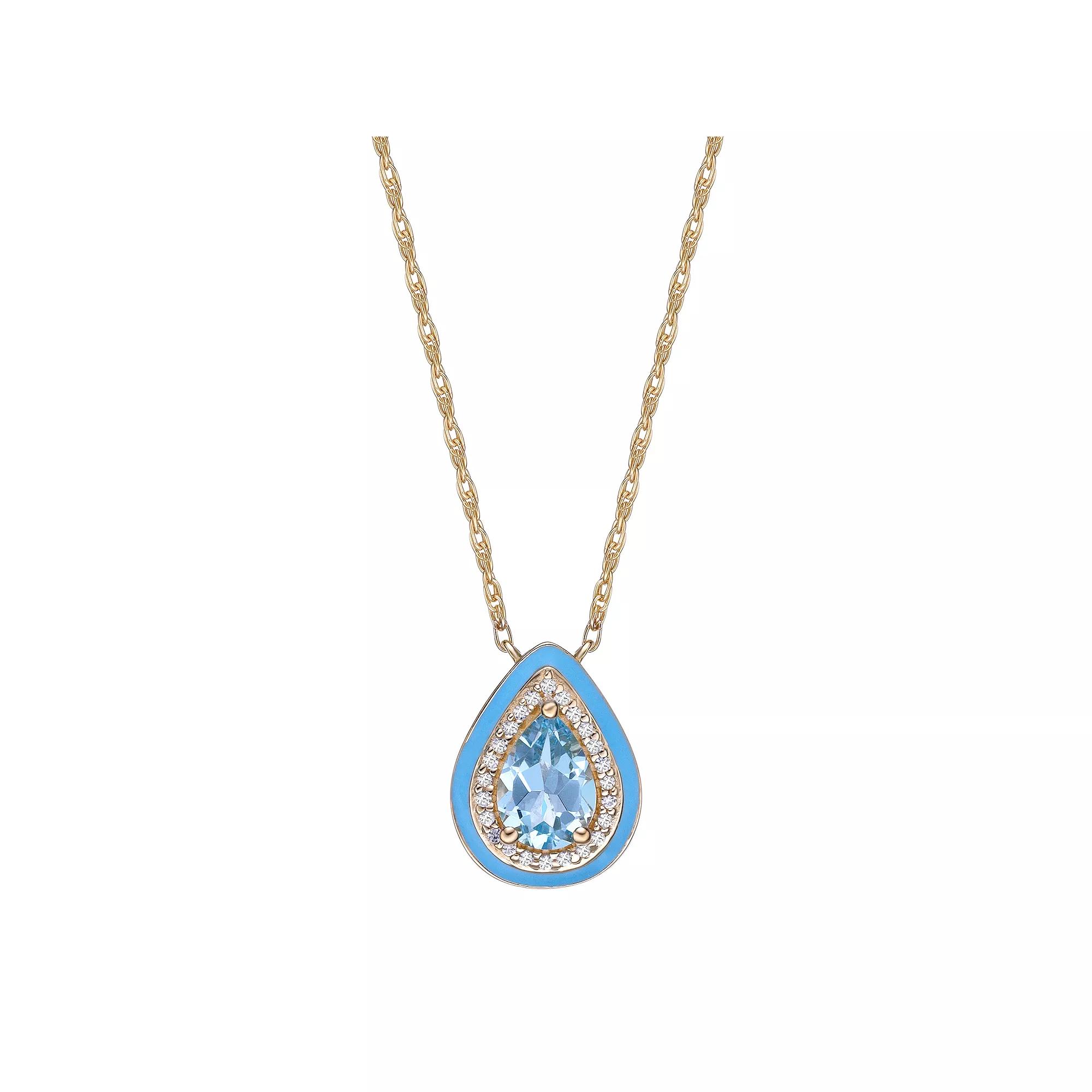 Gemminded 18k Gold Over Silver Blue Topaz & Lab-Created White Sapphire Teardrop Pendant Necklace, Women's, Size: 18", Gold Tone Product Image