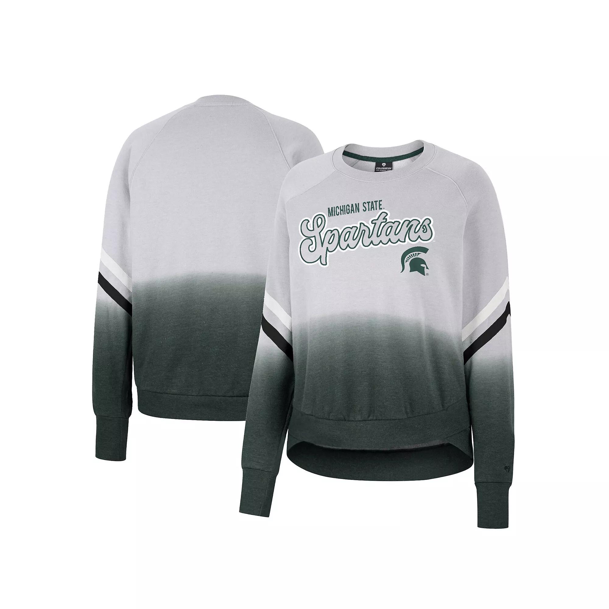 Women's Colosseum Gray Michigan State Spartans Cue Cards Dip-Dye Raglan Pullover Sweatshirt,  Product Image