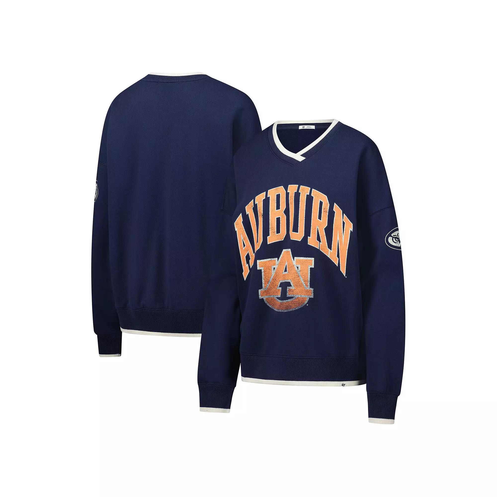 Women's '47 Navy Auburn Tigers Clubhouse Daze Eighties V-Neck Pullover Sweatshirt,  Product Image