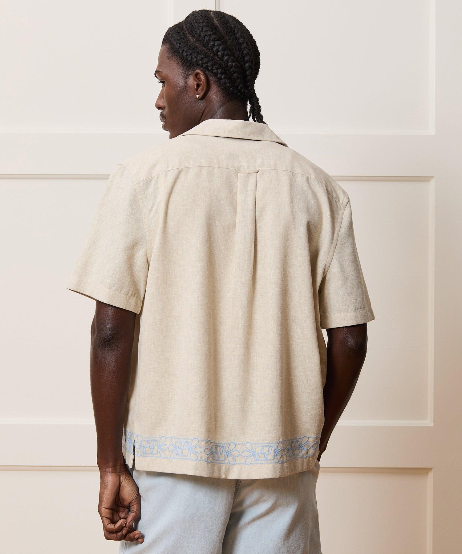 Cropped Embroidered Camp Collar Shirt Product Image