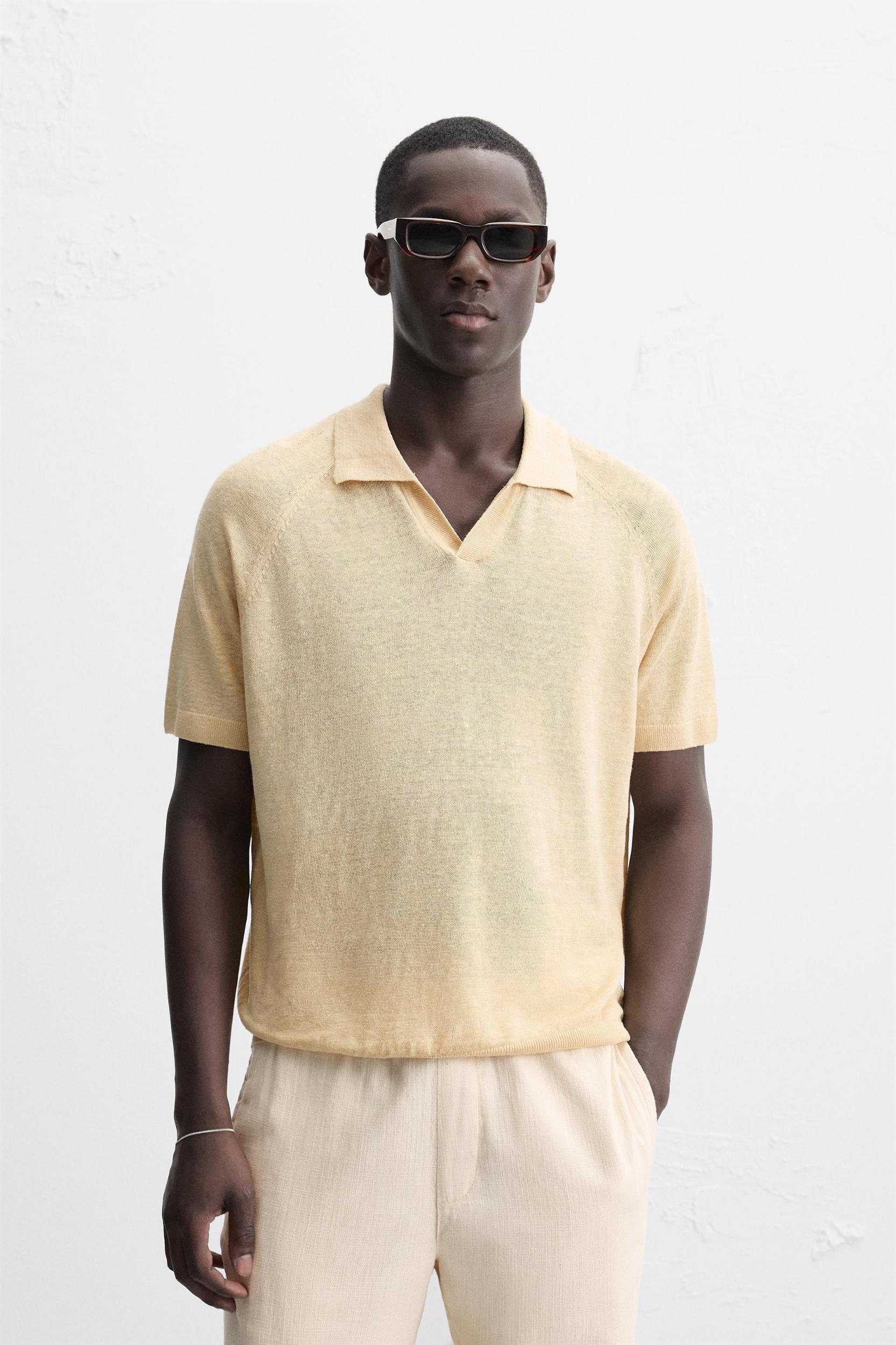 100% LINEN KNIT POLO SHIRT Product Image