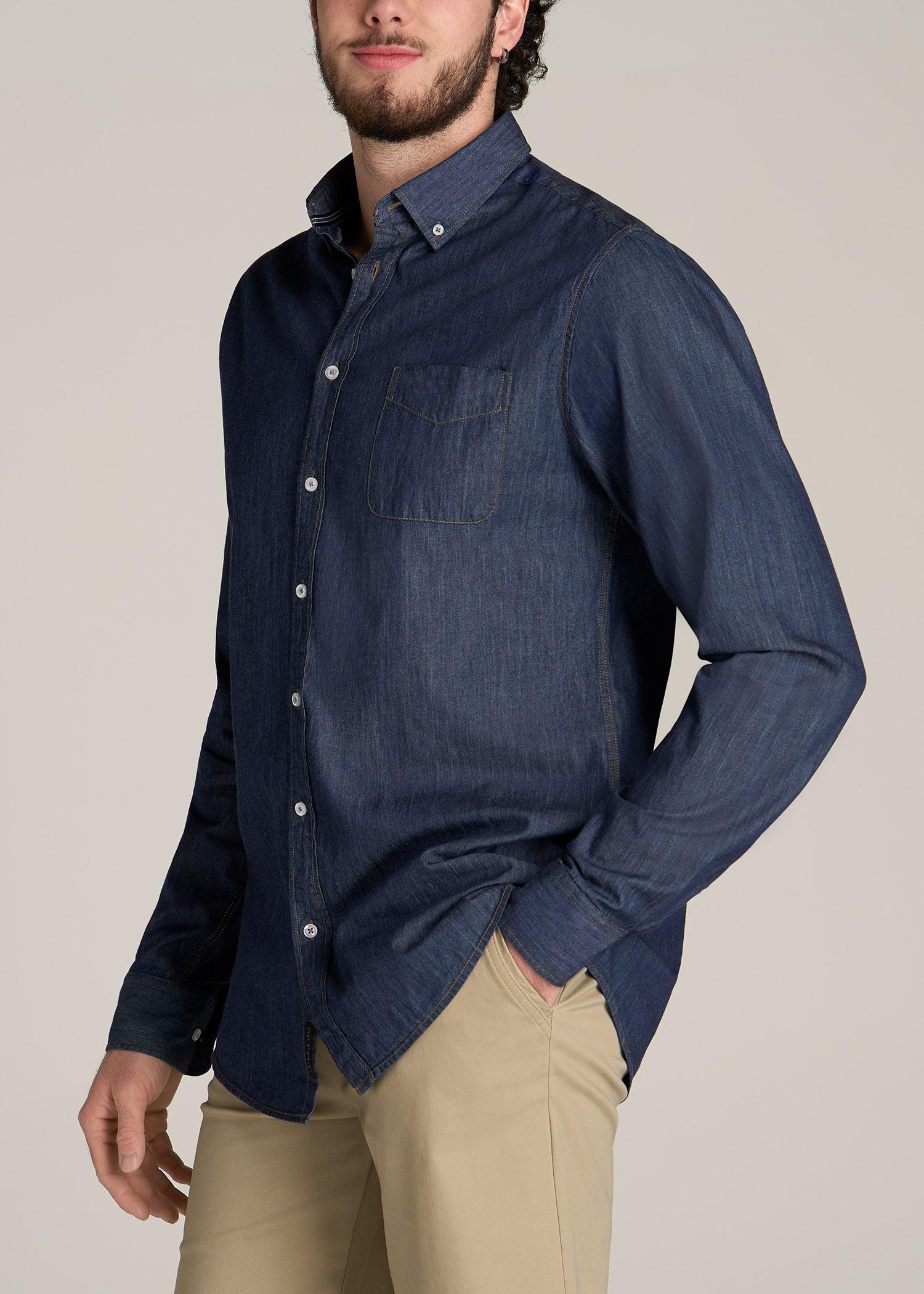 Chambray Button-Down Shirt for Tall Men in Dark Chambray Male Product Image