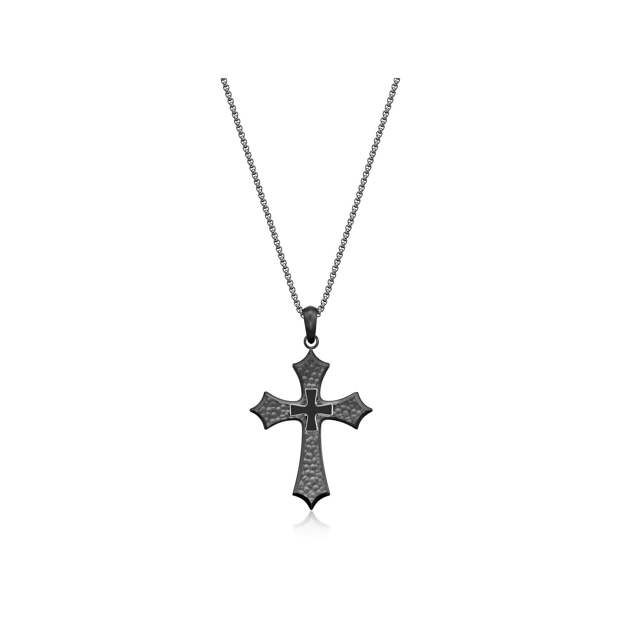 Men's LYNX Stainless Steel Enamel Cross Pendant Necklace, Size: 24" Product Image