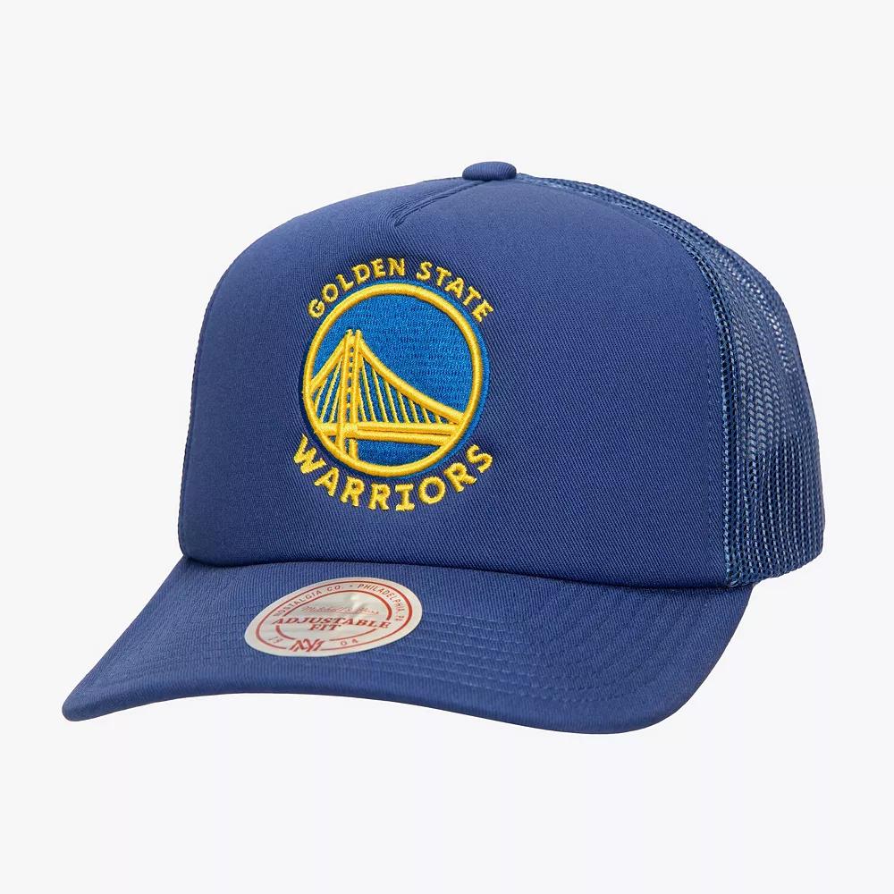 Men's Mitchell & Ness Royal Golden State Warriors Core Evergreen OTC Trucker Adjustable Hat, Blue Product Image
