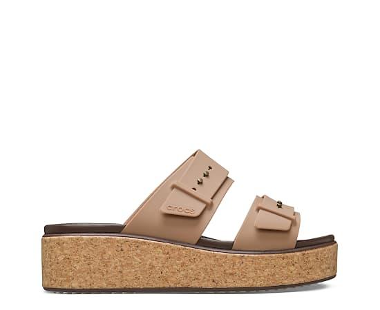 Crocs Womens Brooklyn Cork Buckle Low Wedge Sandal Product Image