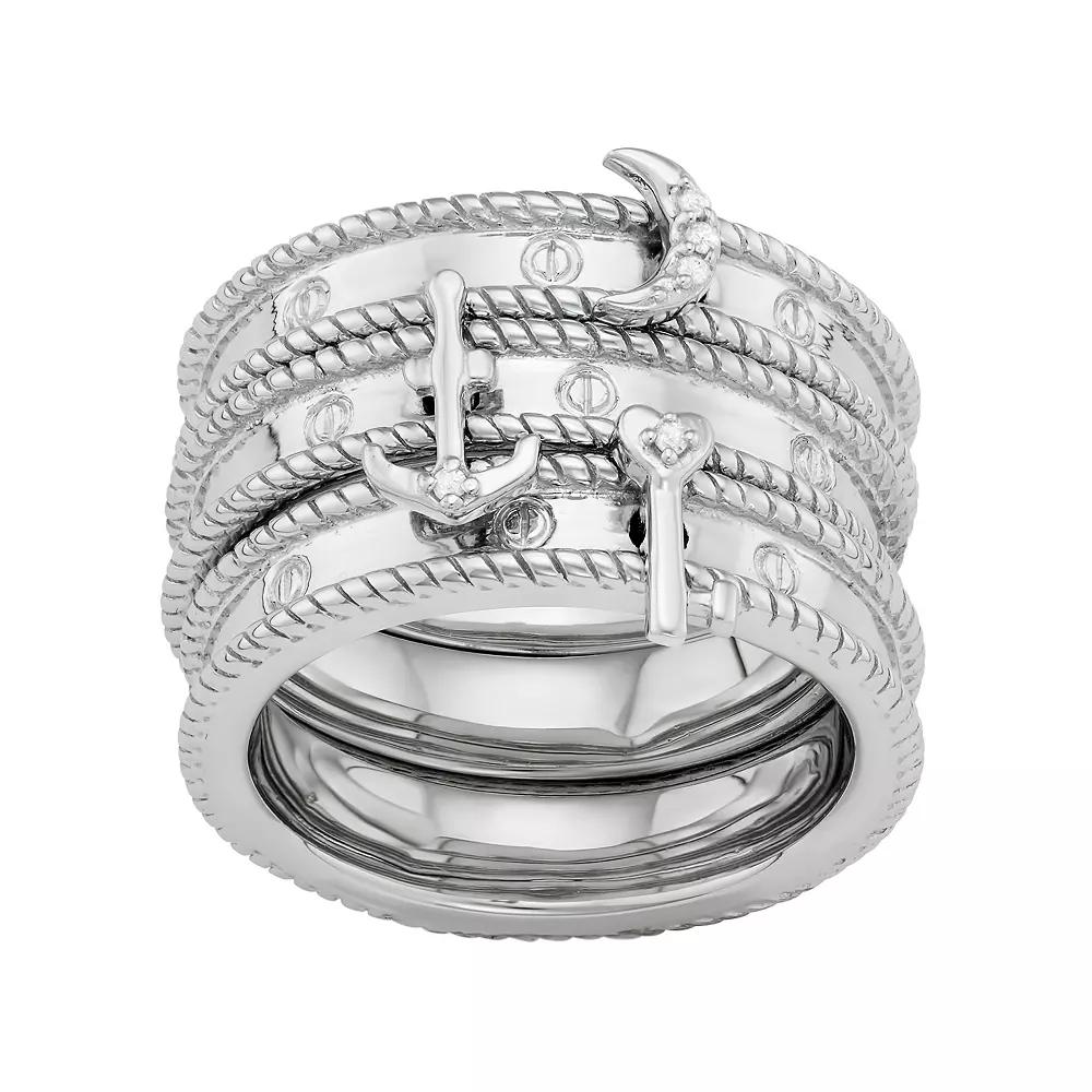 Jewelexcess Sterling Silver Diamond Accent Key, Moon & Anchor Stack Ring Set, Womens Gold Tone Product Image