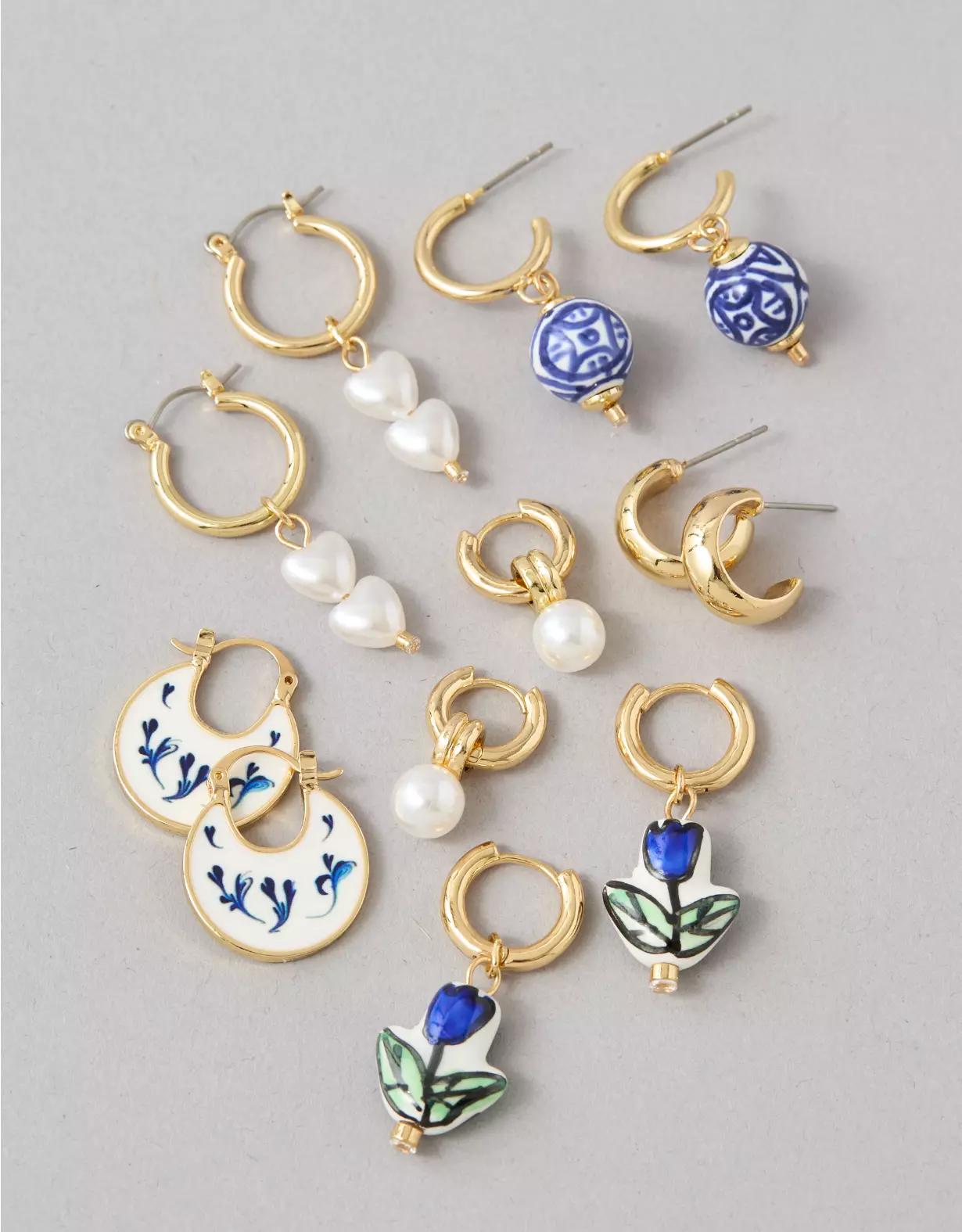 AEO Blue & White Earrings 6-Pack Product Image