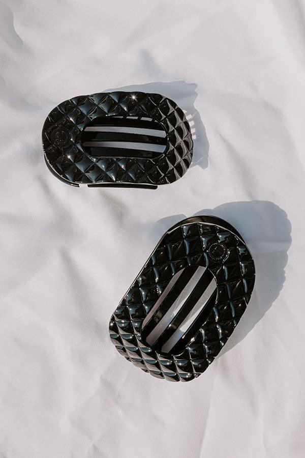 Quilted Medium Round Hair Claw Clip in Black Product Image