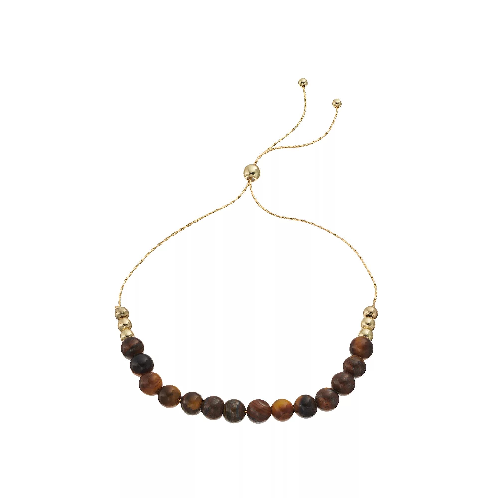 City Luxe Gemstone Bead Bolo Bracelet, Women's, Gold Tone Brown Product Image