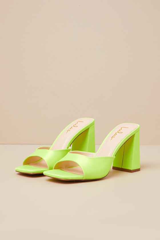 Preslie Lime Satin High Heel Slide Sandals Product Image