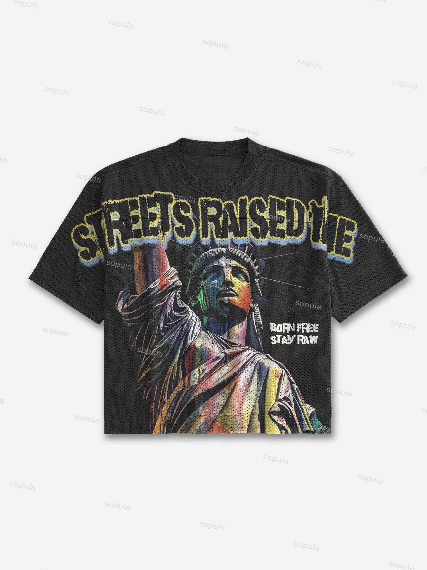 Street Graffiti Statue Of Liberty Aged Vintage Graphic Cropped Jerseys T-shirt Product Image