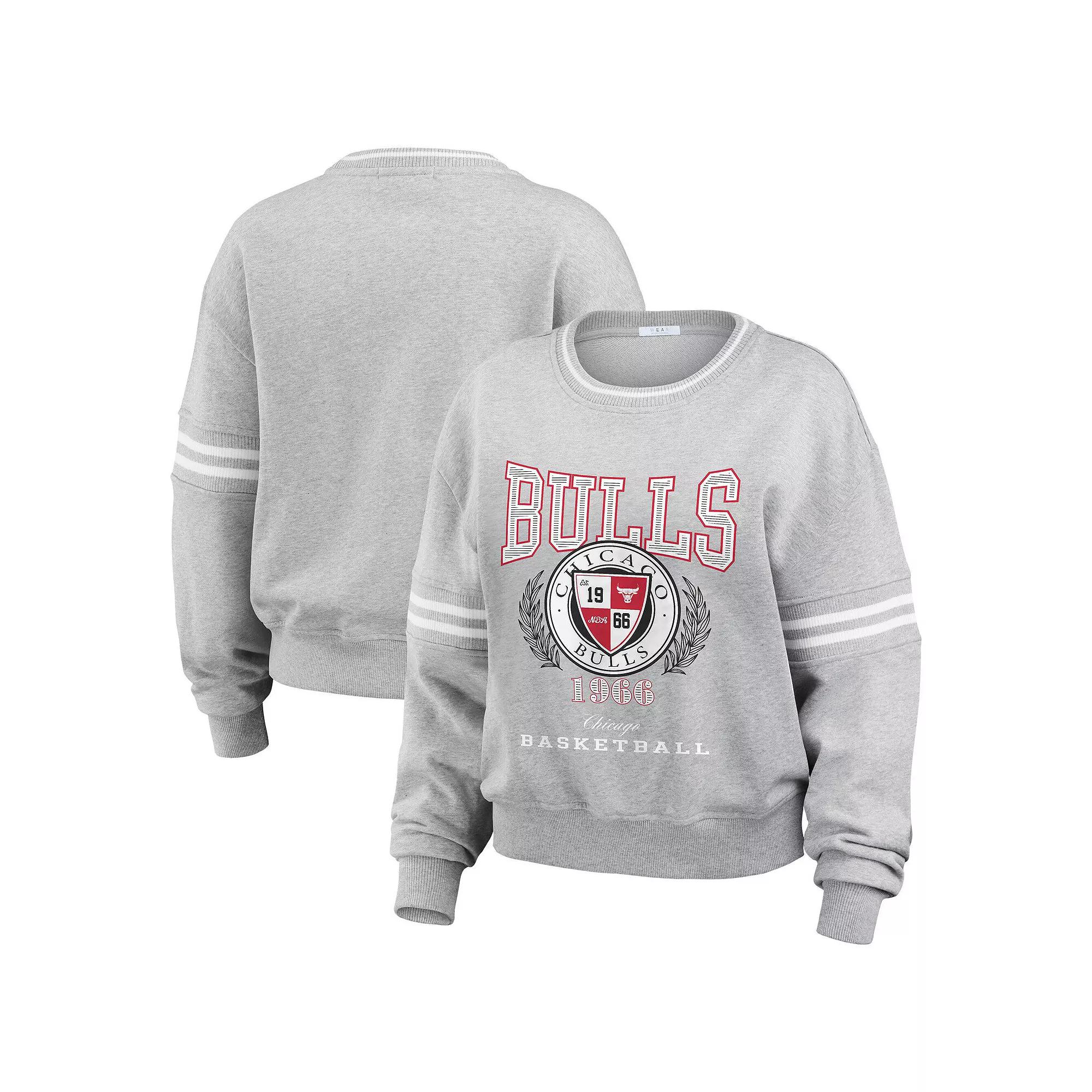 Women's WEAR by Erin Andrews Heather Gray Chicago Bulls French Terry Pullover Sweatshirt,  Product Image