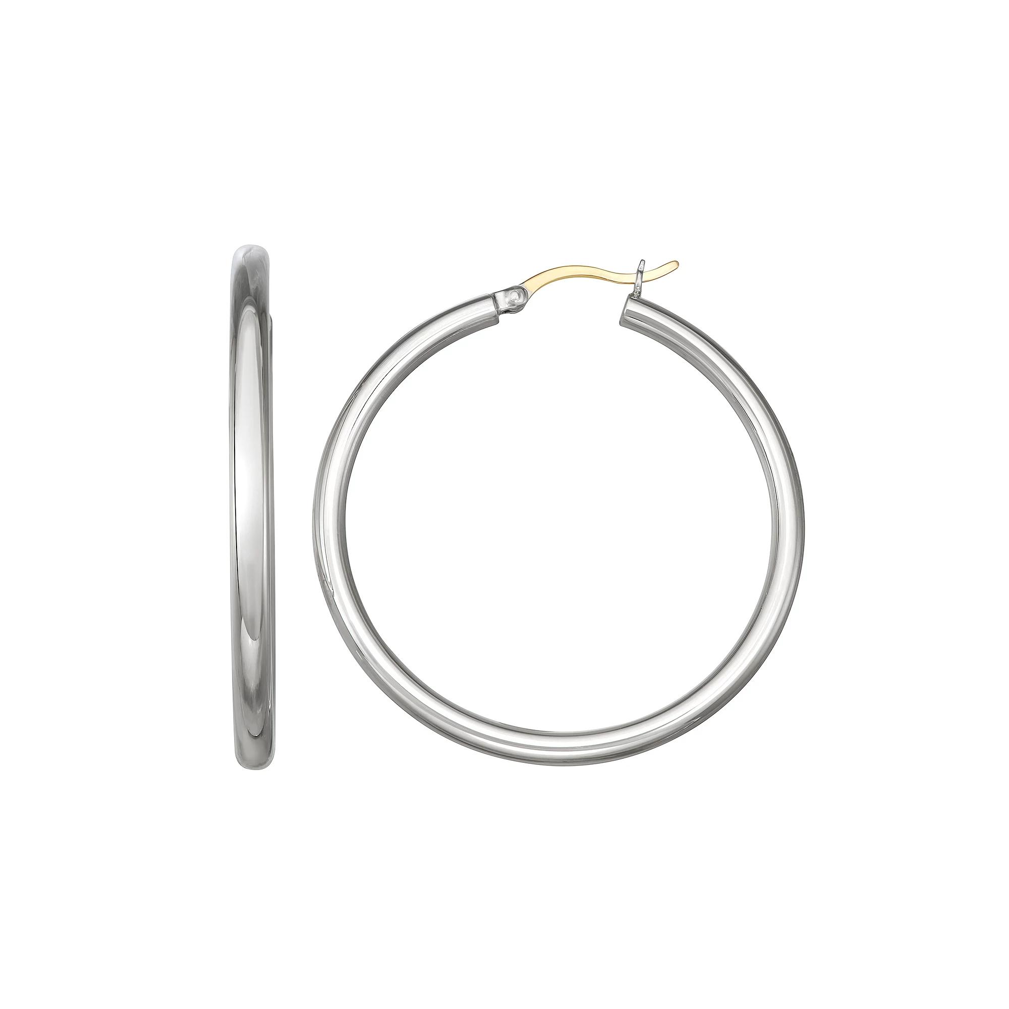 Argento Forte Sterling Silver Tube Hoop Earrings with 14K Gold Hinge & Bar, Women's Product Image