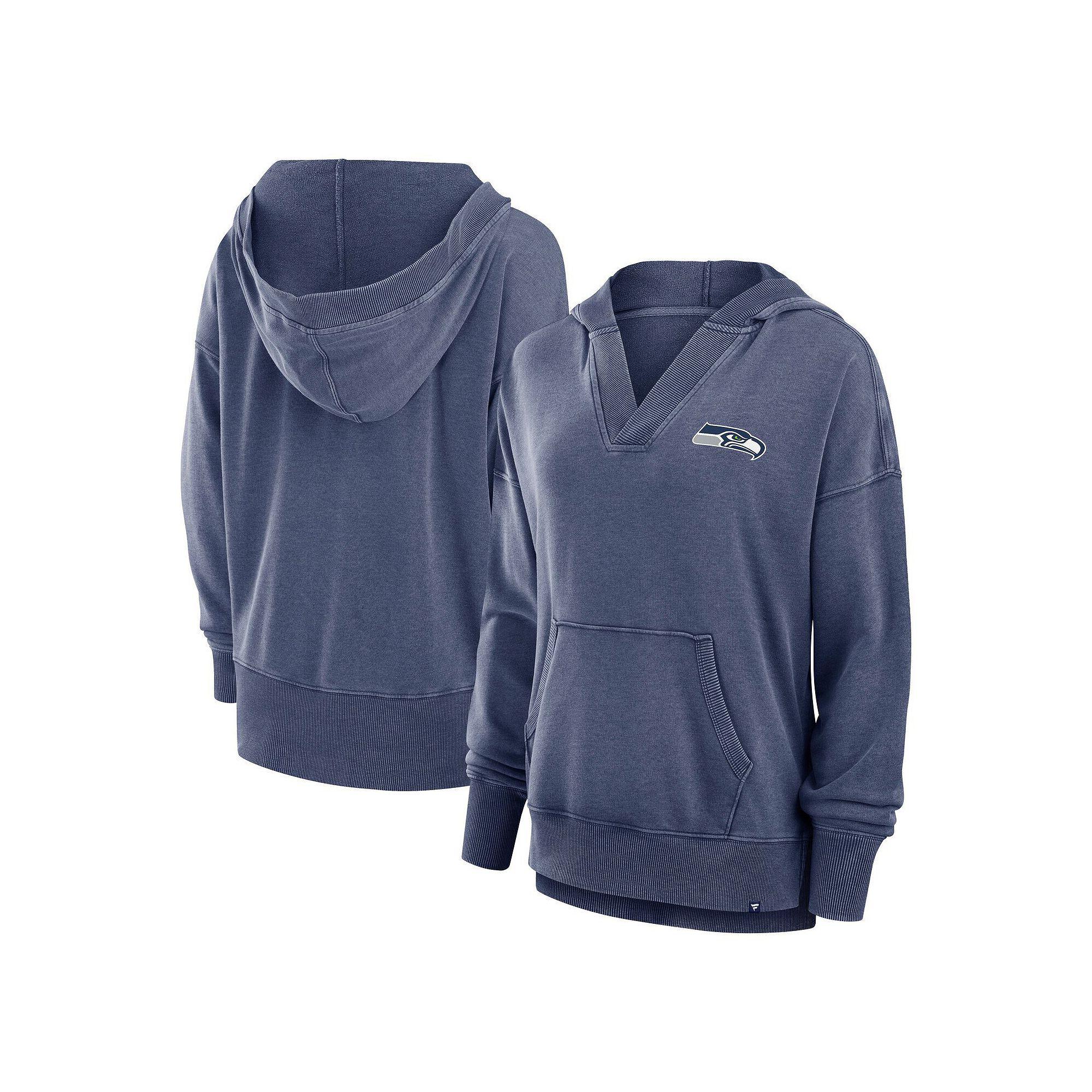 Women's Fanatics  Heather College Navy Seattle Seahawks Initiative Snow Wash French Terry V-Neck Pullover Hoodie, Size: XS, Blue Product Image
