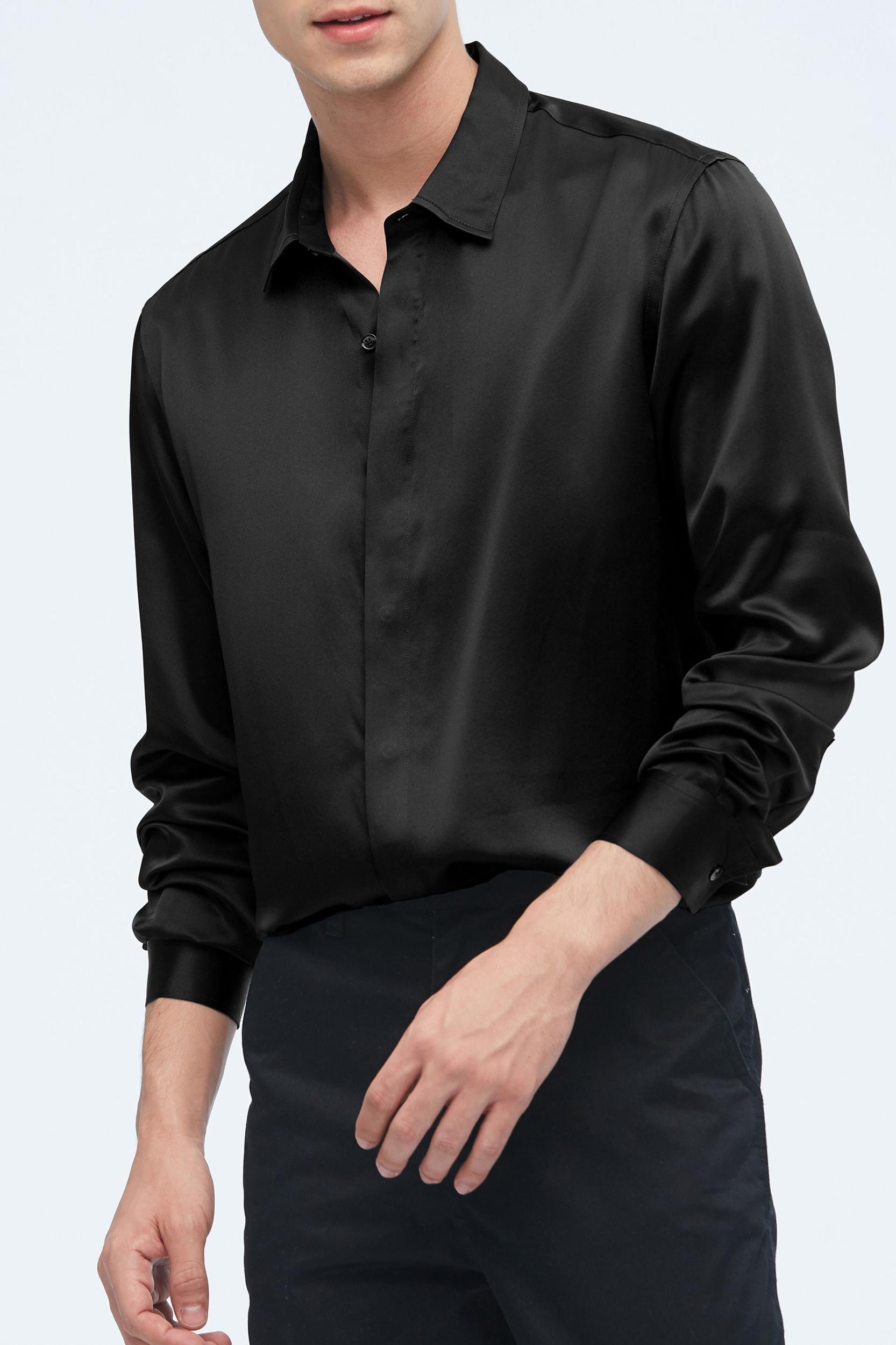 Classic Long Sleeve Silk Shirt For Men Product Image