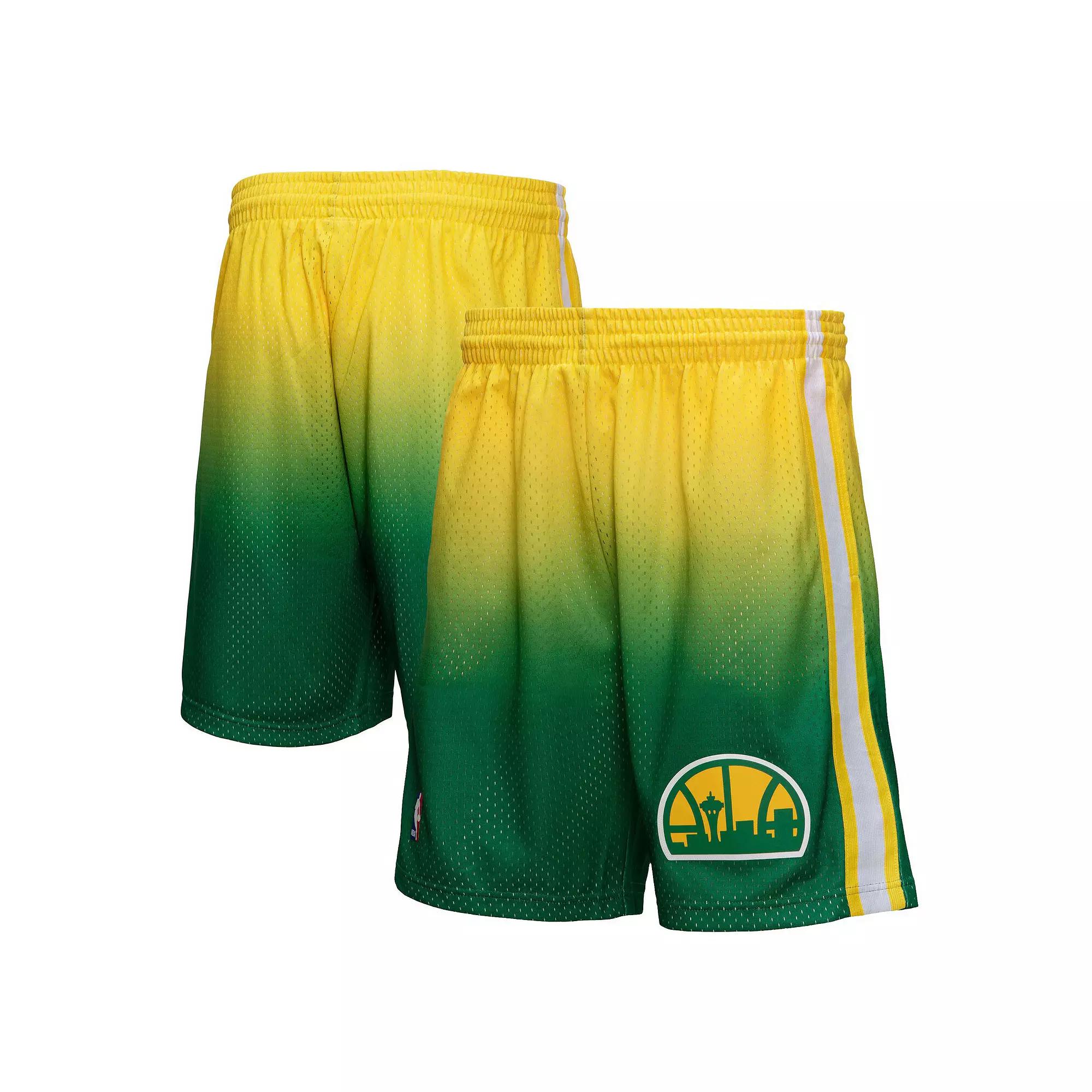 Men's Mitchell & Ness Yellow/Green Seattle SuperSonics 1994/95 Hardwood Classics Fadeaway Reload 3.0 Swingman Shorts, Size: Large, Nba Yellow Product Image