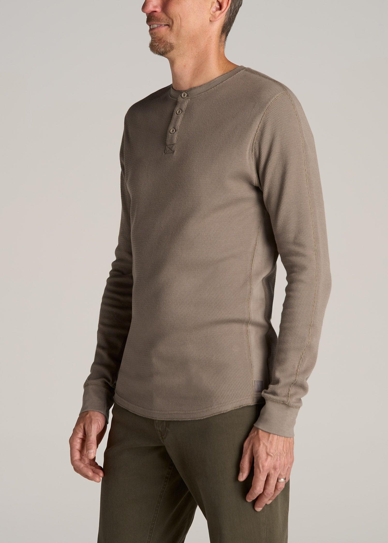 Double Honeycomb Thermal Long-Sleeve Henley Shirt for Tall Men in Dark Sand Male Product Image