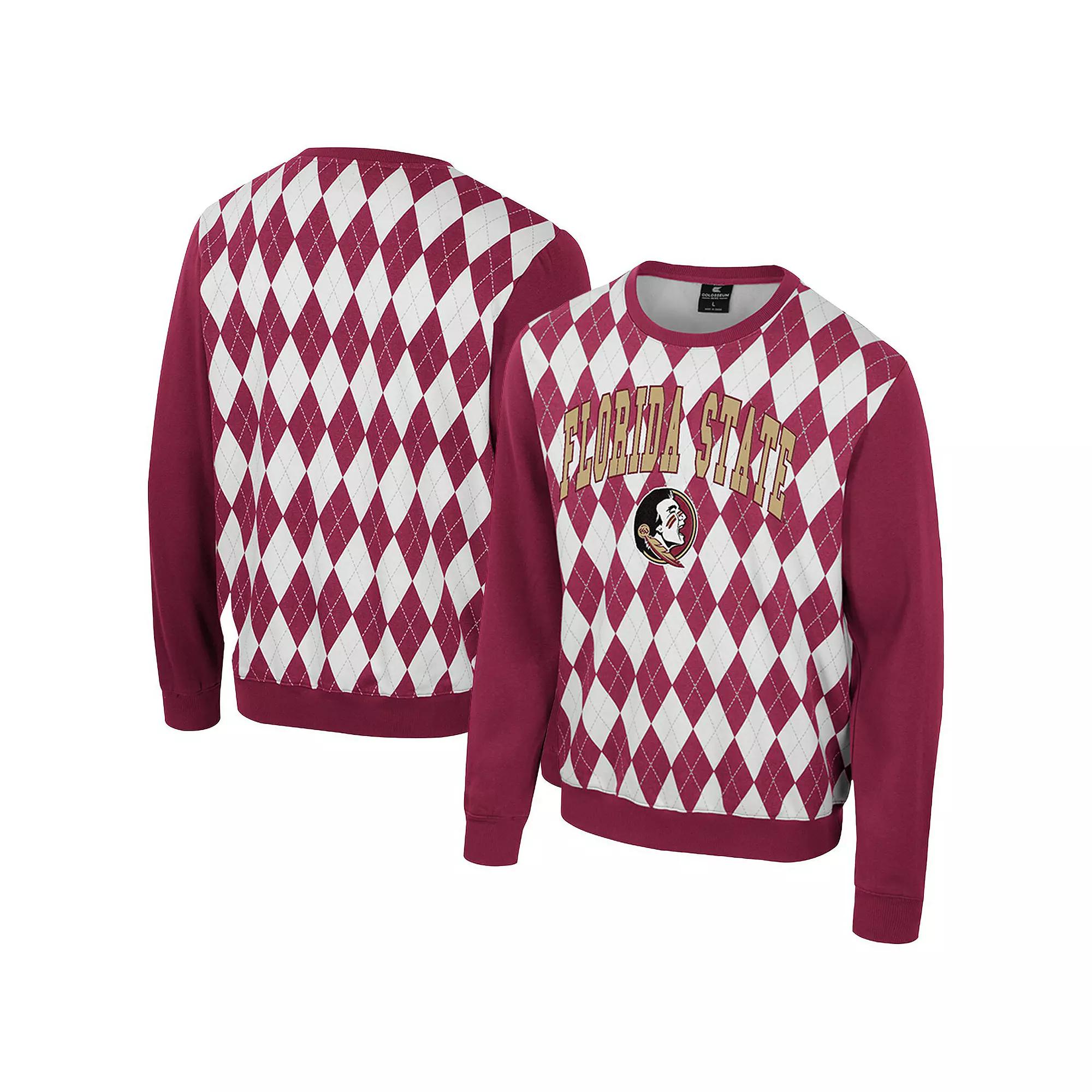 Men's Colosseum Garnet Florida State Seminoles The Dealio Argyle Pullover Sweatshirt, Size: Small, Red Product Image