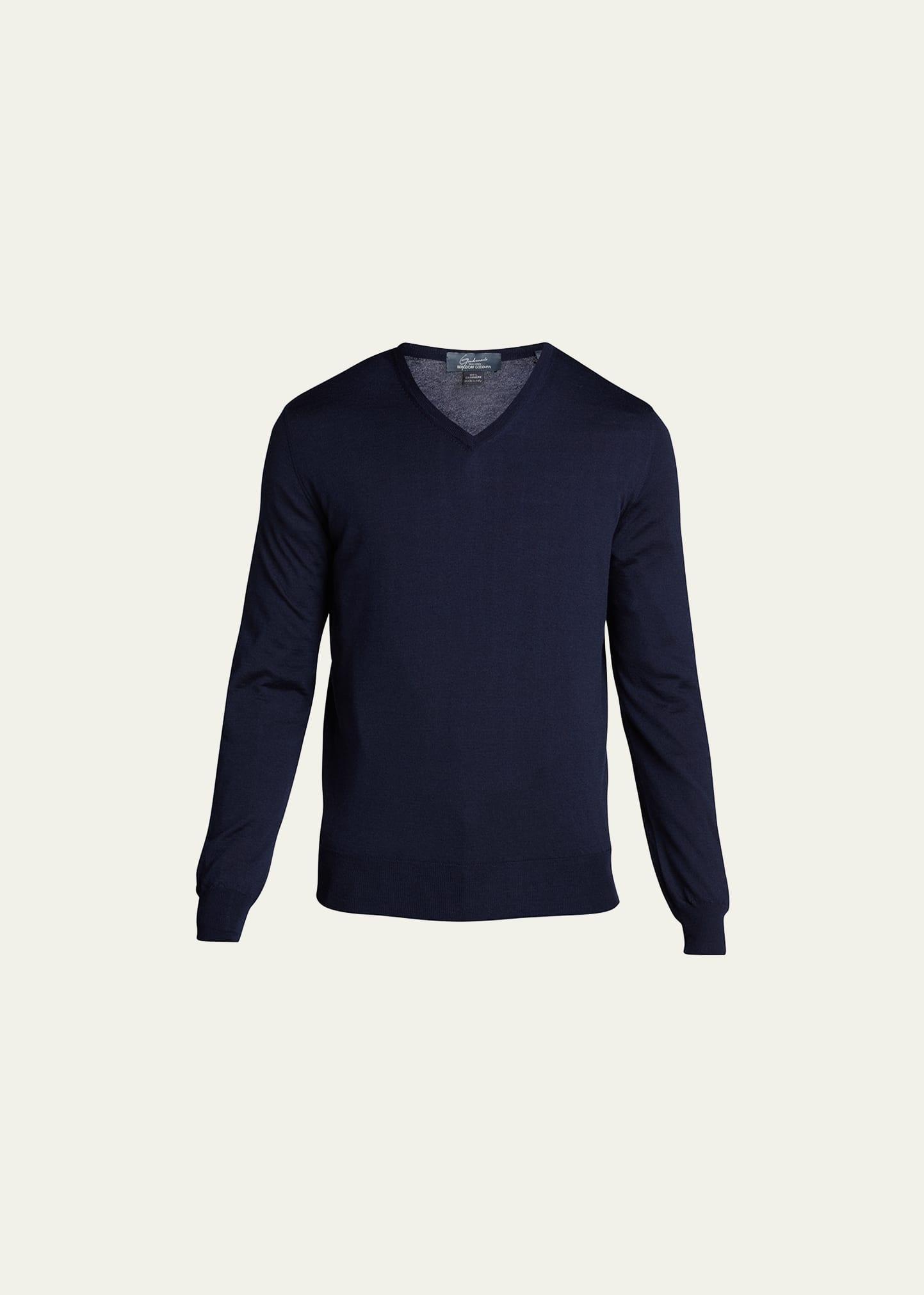 Mens Solid Cashmere V-Neck Sweater Product Image