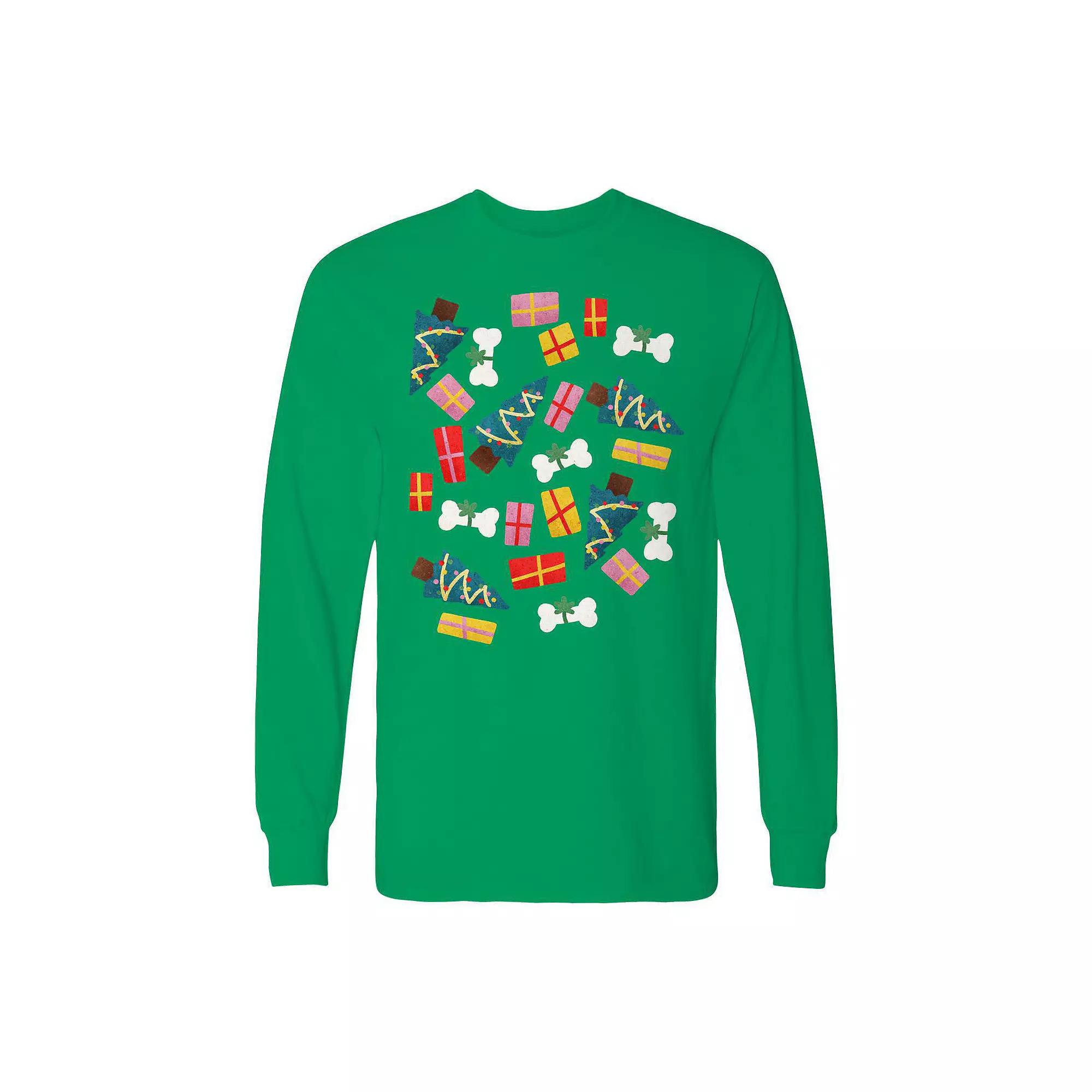 Men's Dinosaur Christmas Long Sleeve Graphic Tee, Size: XL, Red Product Image