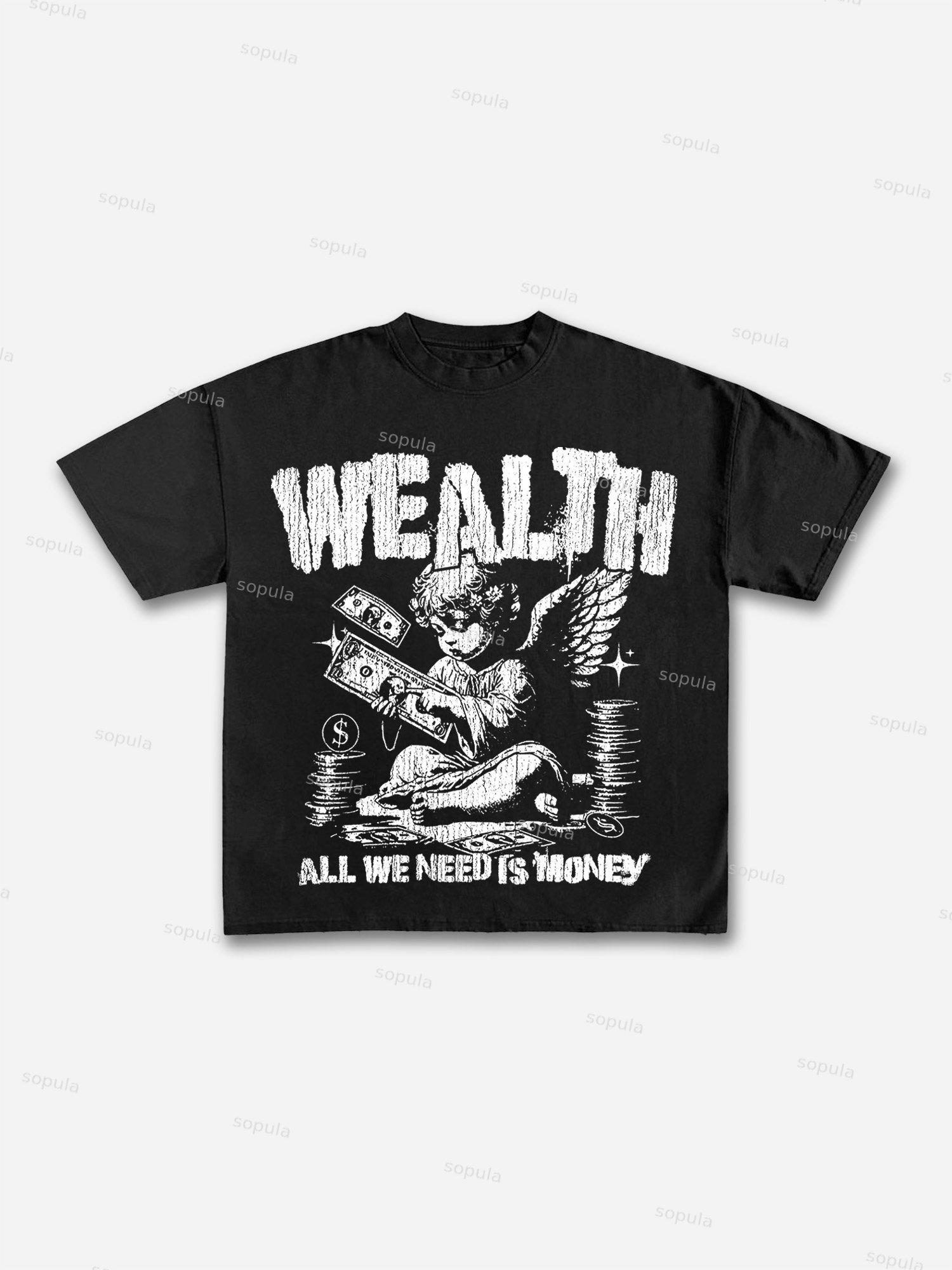 All We Need Is Money Angel Print Cotton T-shirt Product Image