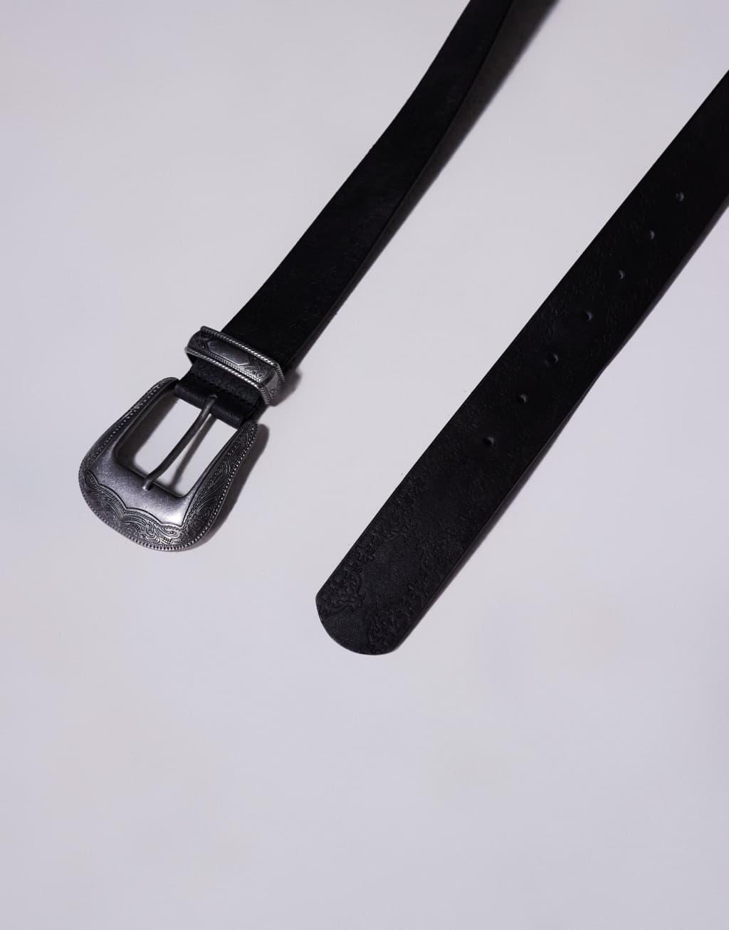 ASOS DESIGN faux leather western belt with embossing in black Product Image
