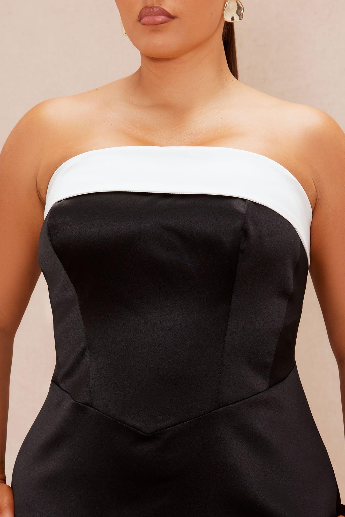 Emily Satin Midi Dress - Black/White Product Image