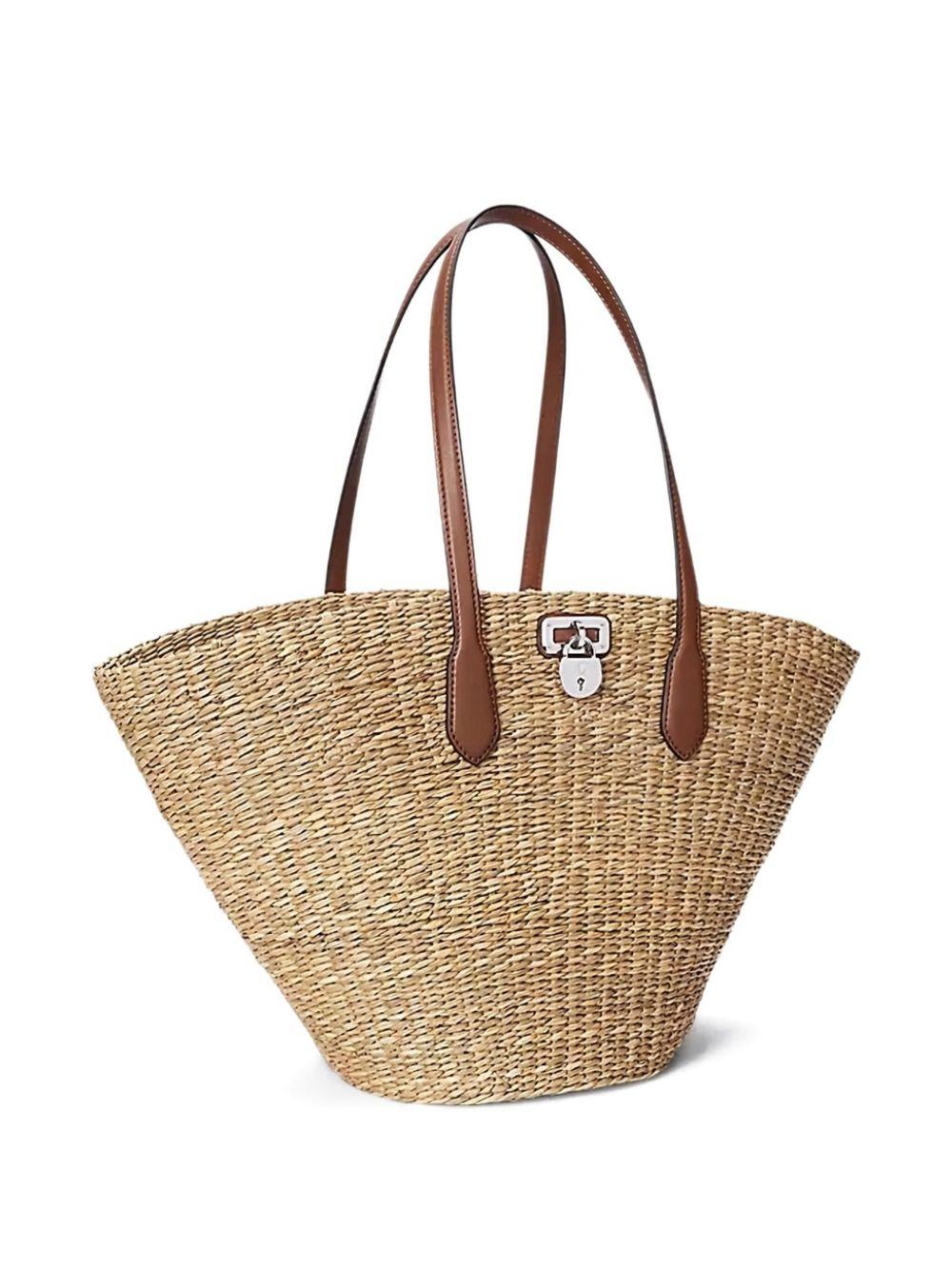 leather-trimmed straw tote bag Product Image