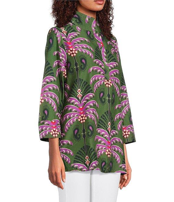 Jude Connally Cricket Decorative Fan Pool Print Stand Collar 3/4 Sleeve Top Product Image