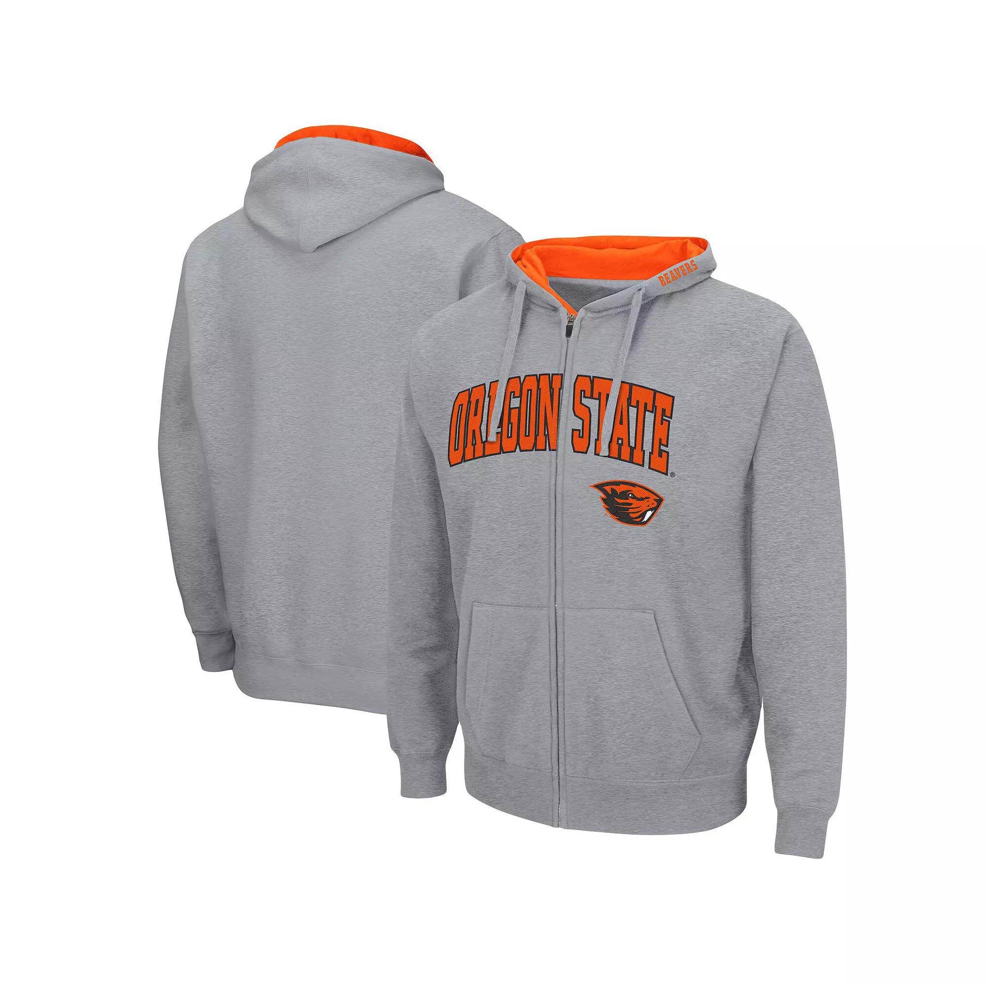 Men's Colosseum Heathered Gray Oregon State Beavers Arch & Logo 3.0 Full-Zip Hoodie,  Product Image