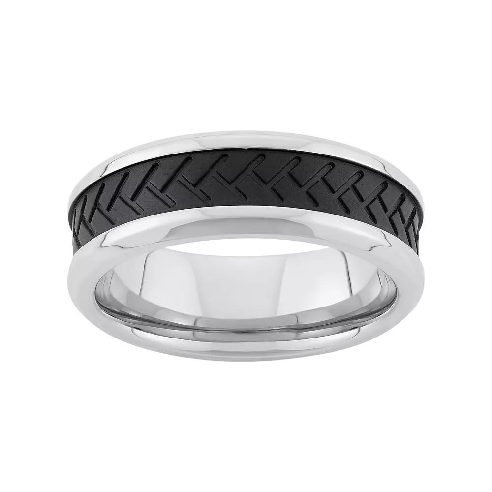 Steel Nation Two Tone Stainless Steel Tire Tread Wedding Band - Men, Men's,  Product Image