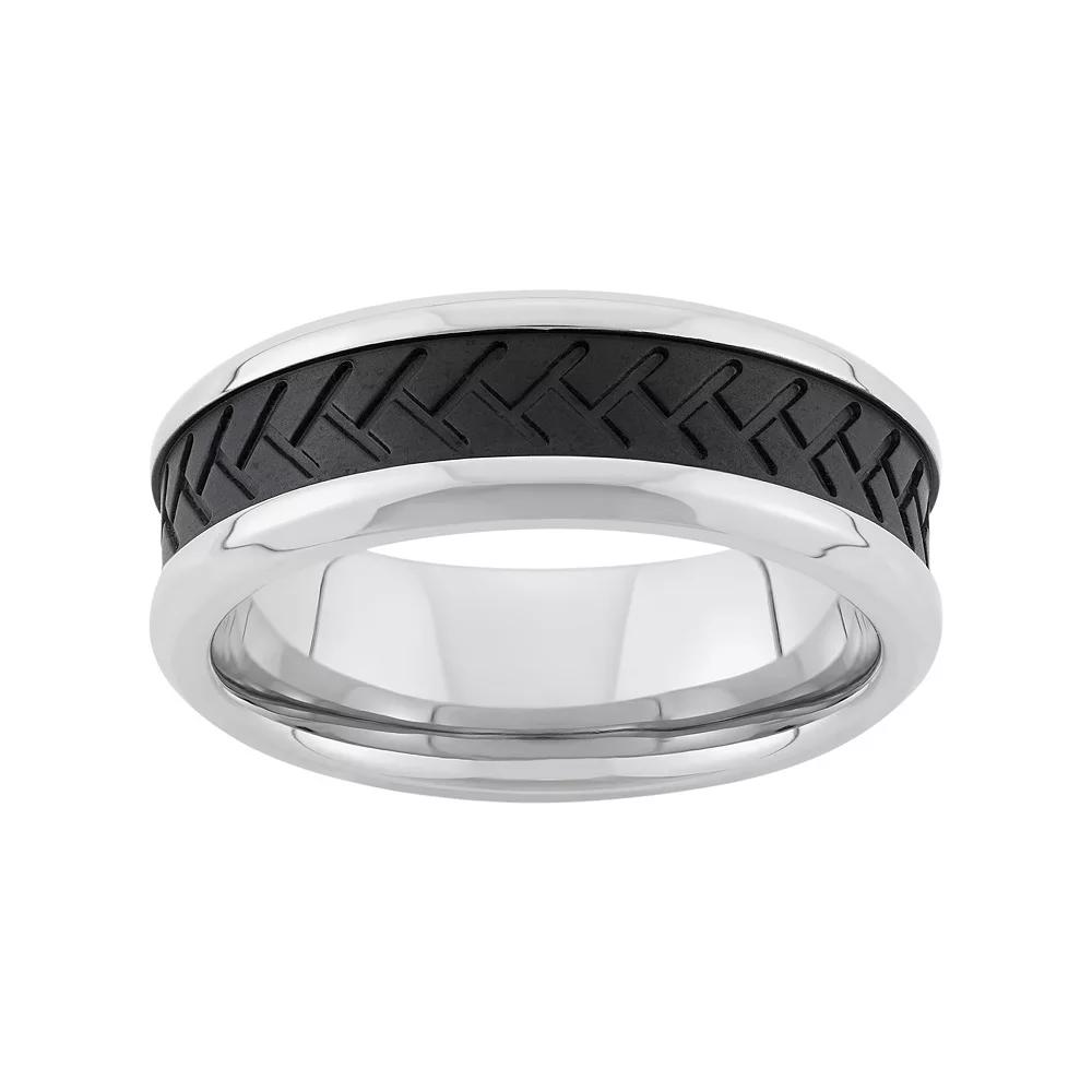 Steel Nation Two Tone Stainless Steel Tire Tread Wedding Band - Men, Men's,  Product Image