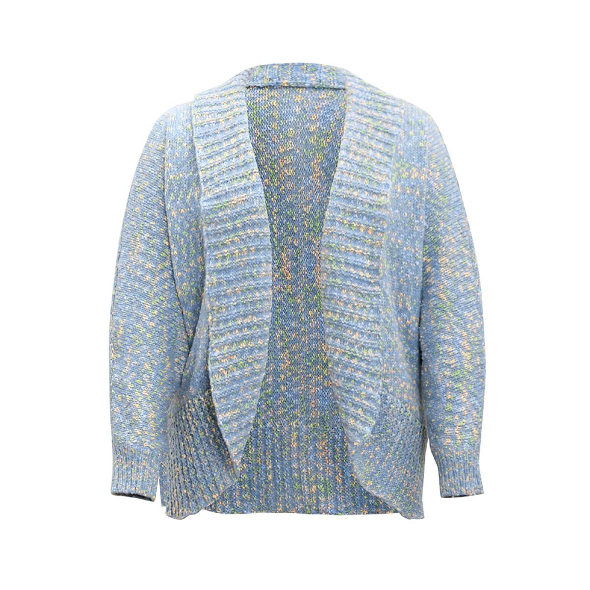 Plus Size Heather Contrast Lapel Collar Curved Hem Cardigan LightBlue Women Casual Loose Long Sleeve Dailywear Cardigans BloomChic 18-20/2X Product Image