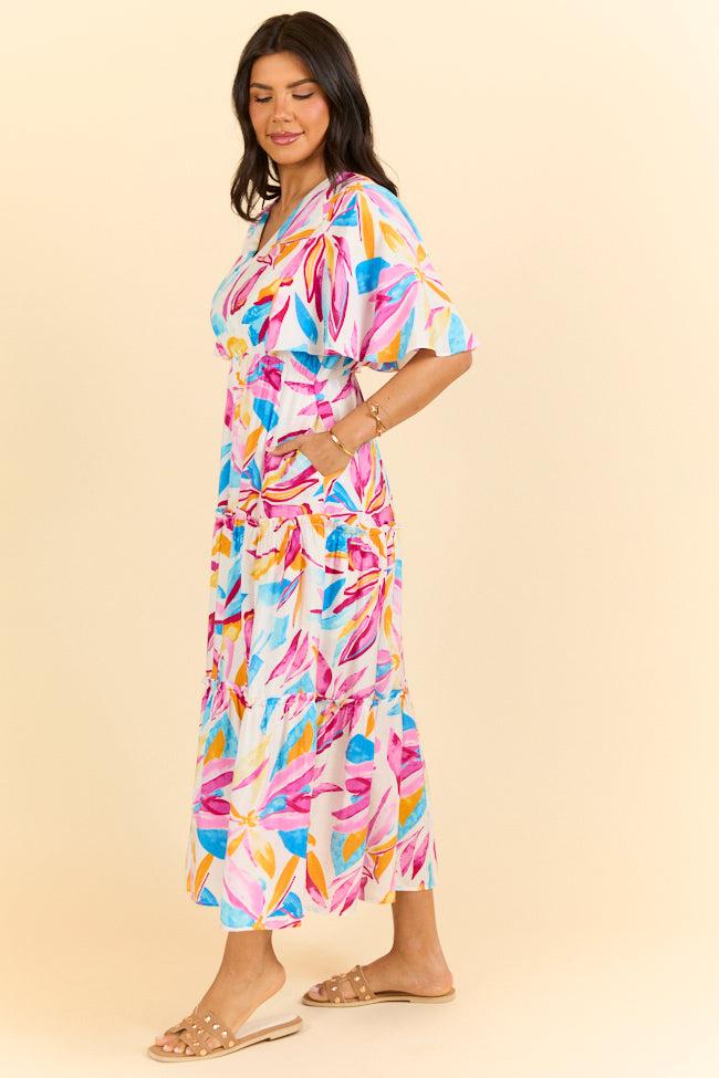 In The Wildflowers Multi Color Short Sleeve V-neck Maxi Dress FINAL SALE Product Image