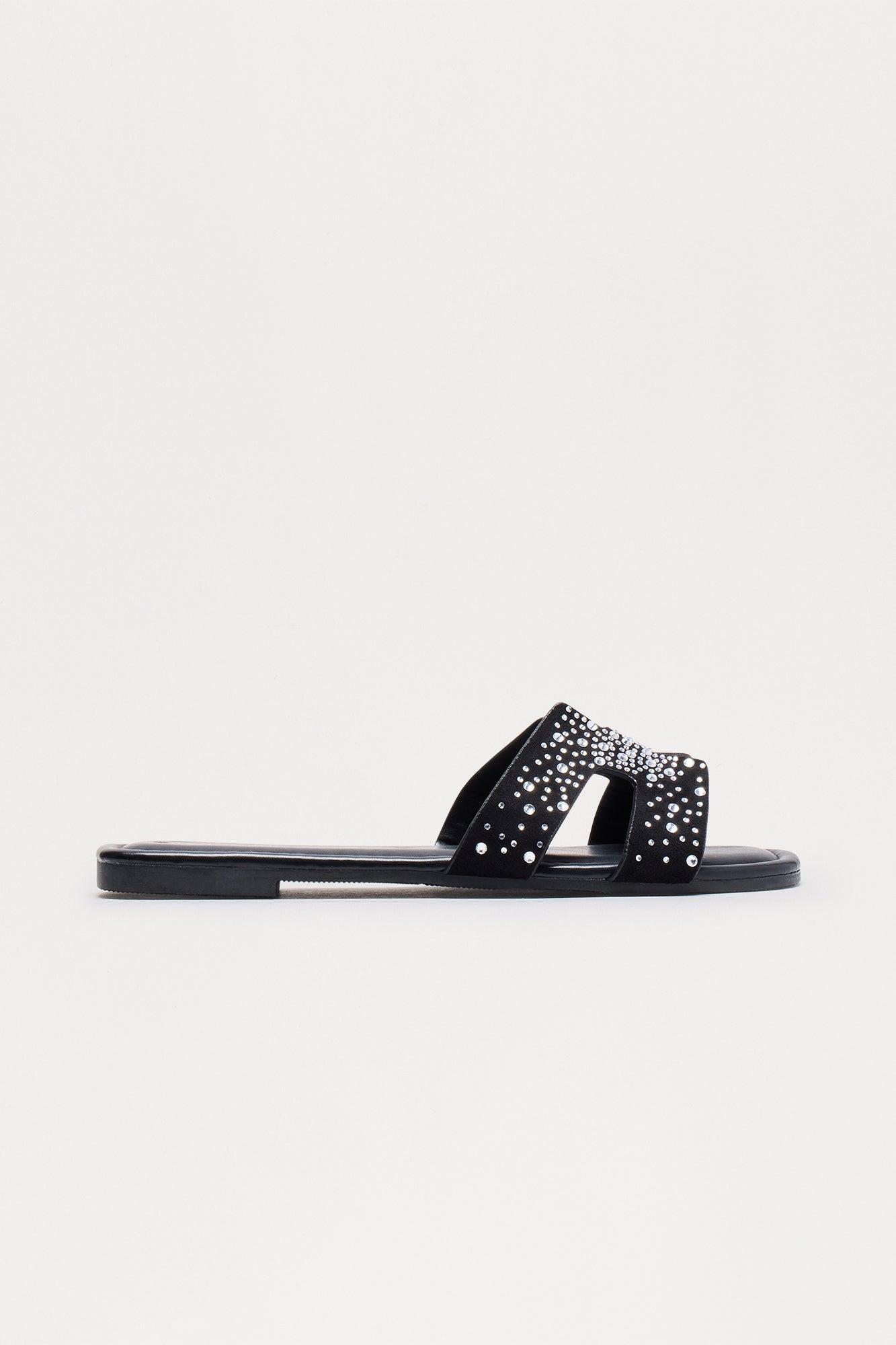 Martina Rhinestone Slip On Sandals - Black Product Image
