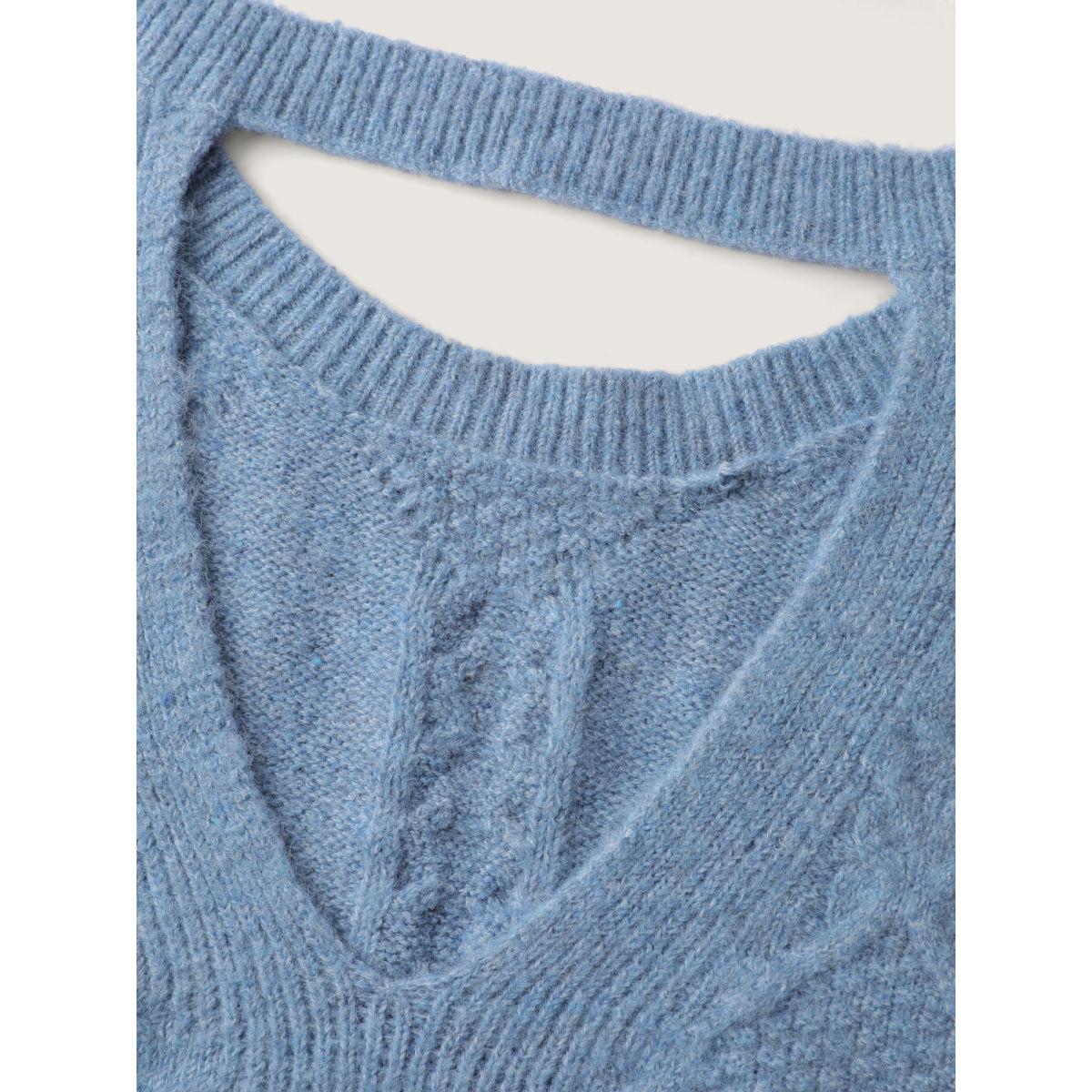 Plus Size Supersoft Textured Backless Ribbed Hem Pullover Stone Women Leisure Loose Long Sleeve Round Neck Casual Pullovers BloomChic 12/L Product Image