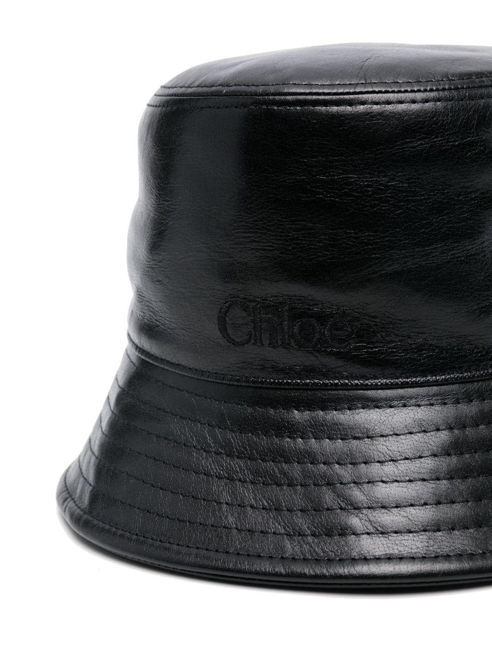 CHLOÉ Embossed Logo Bucket Hat In Shiny Calf Leather In Black Product Image