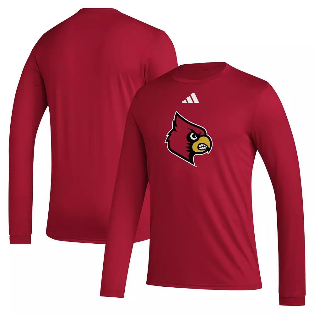 Men's adidas Red Louisville Cardinals Primary Locker Logo Pre-Game Long Sleeve T-Shirt,  Product Image