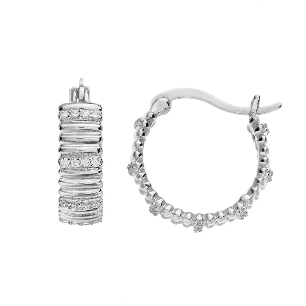 Rosabella Sterling Silver Cubic Zirconia Ribbed Huggie Hoop Earrings, Women's Product Image