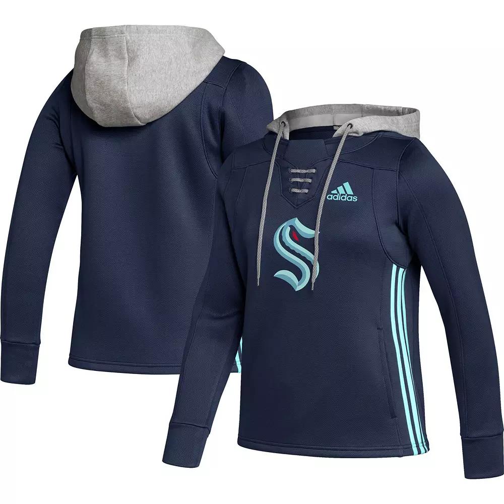 Women's adidas Deep Sea Blue Seattle Kraken Skate Lace Primeblue Team Pullover Hoodie, Size: Medium, Krk Blue Product Image